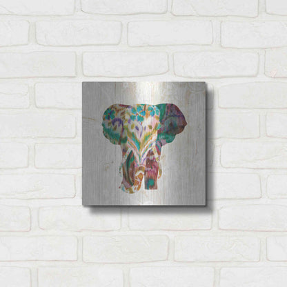 Luxe Metal Art 'Boho Paisley Elephant III' by Danhui Nai, Metal Wall Art,12x12