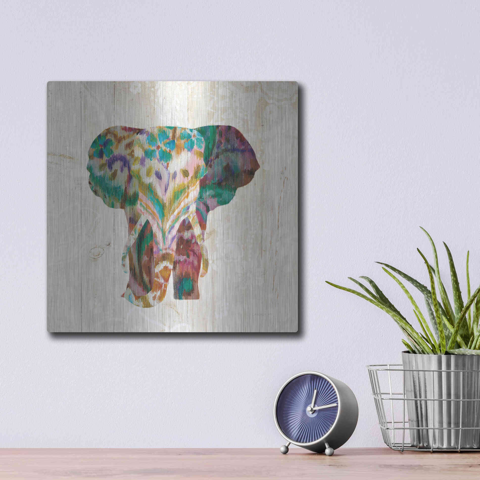 Luxe Metal Art 'Boho Paisley Elephant III' by Danhui Nai, Metal Wall Art,12x12