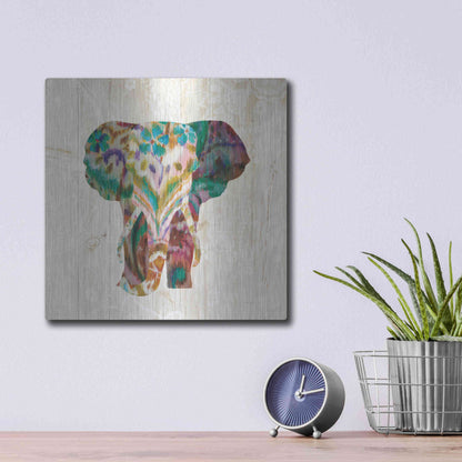 Luxe Metal Art 'Boho Paisley Elephant III' by Danhui Nai, Metal Wall Art,12x12