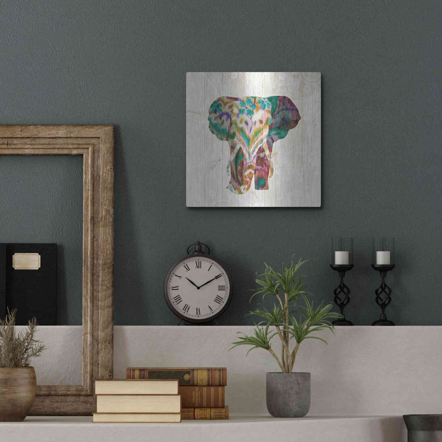 Luxe Metal Art 'Boho Paisley Elephant III' by Danhui Nai, Metal Wall Art,12x12