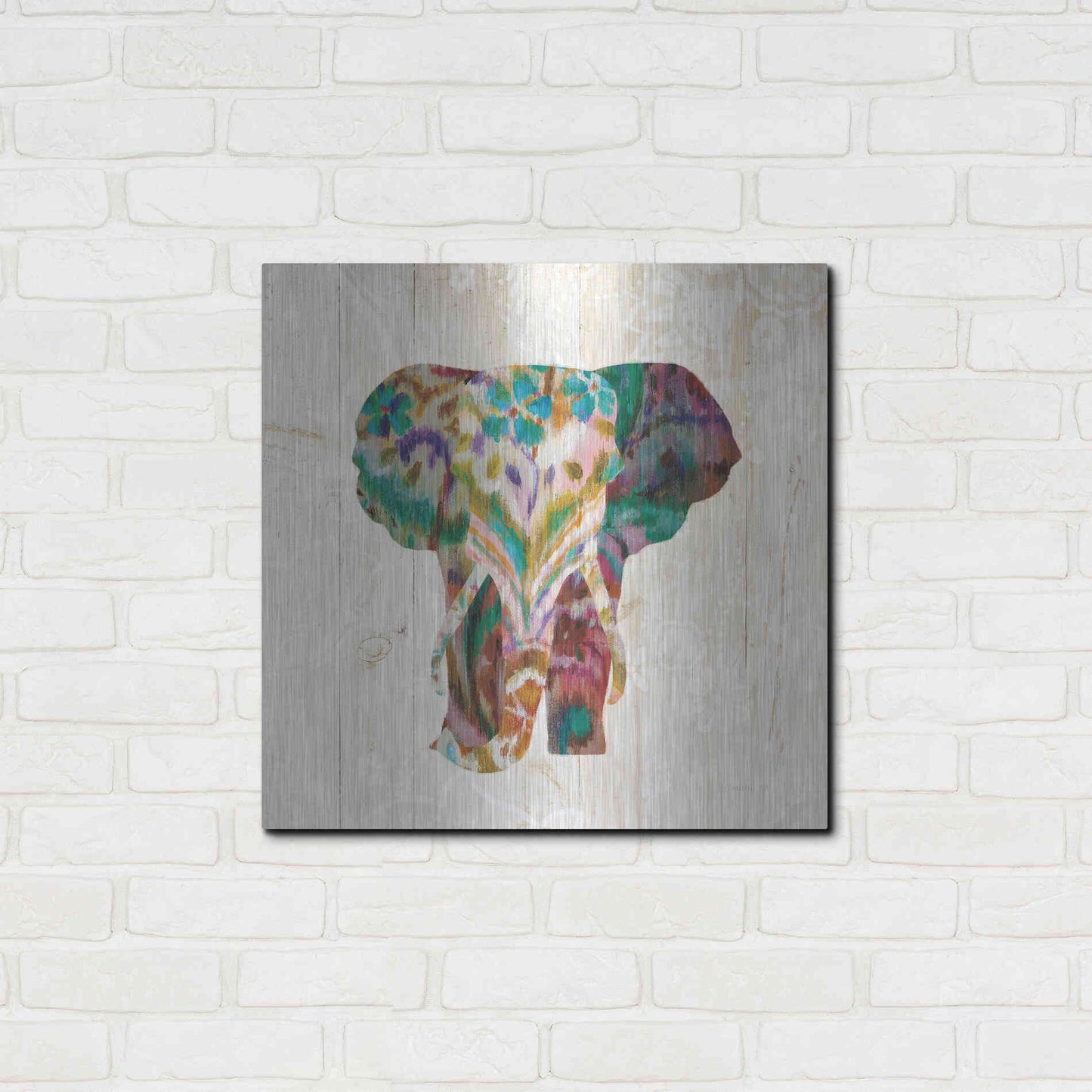 Luxe Metal Art 'Boho Paisley Elephant III' by Danhui Nai, Metal Wall Art,24x24