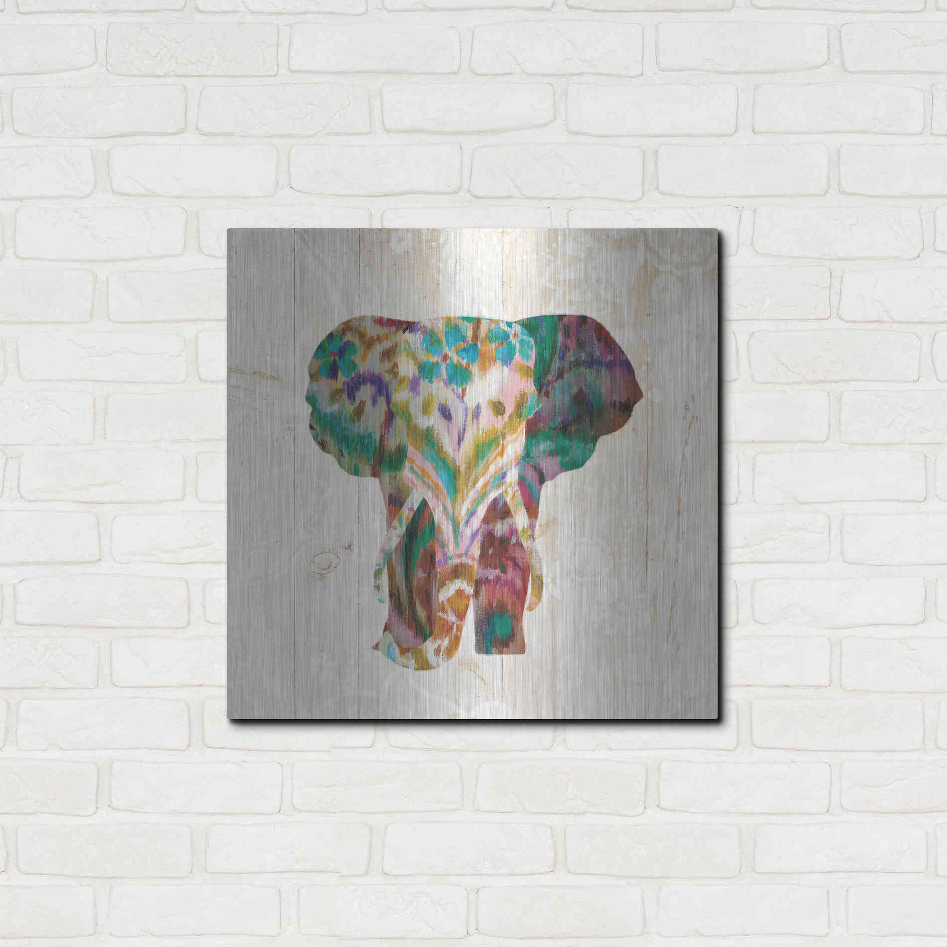 Luxe Metal Art 'Boho Paisley Elephant III' by Danhui Nai, Metal Wall Art,24x24