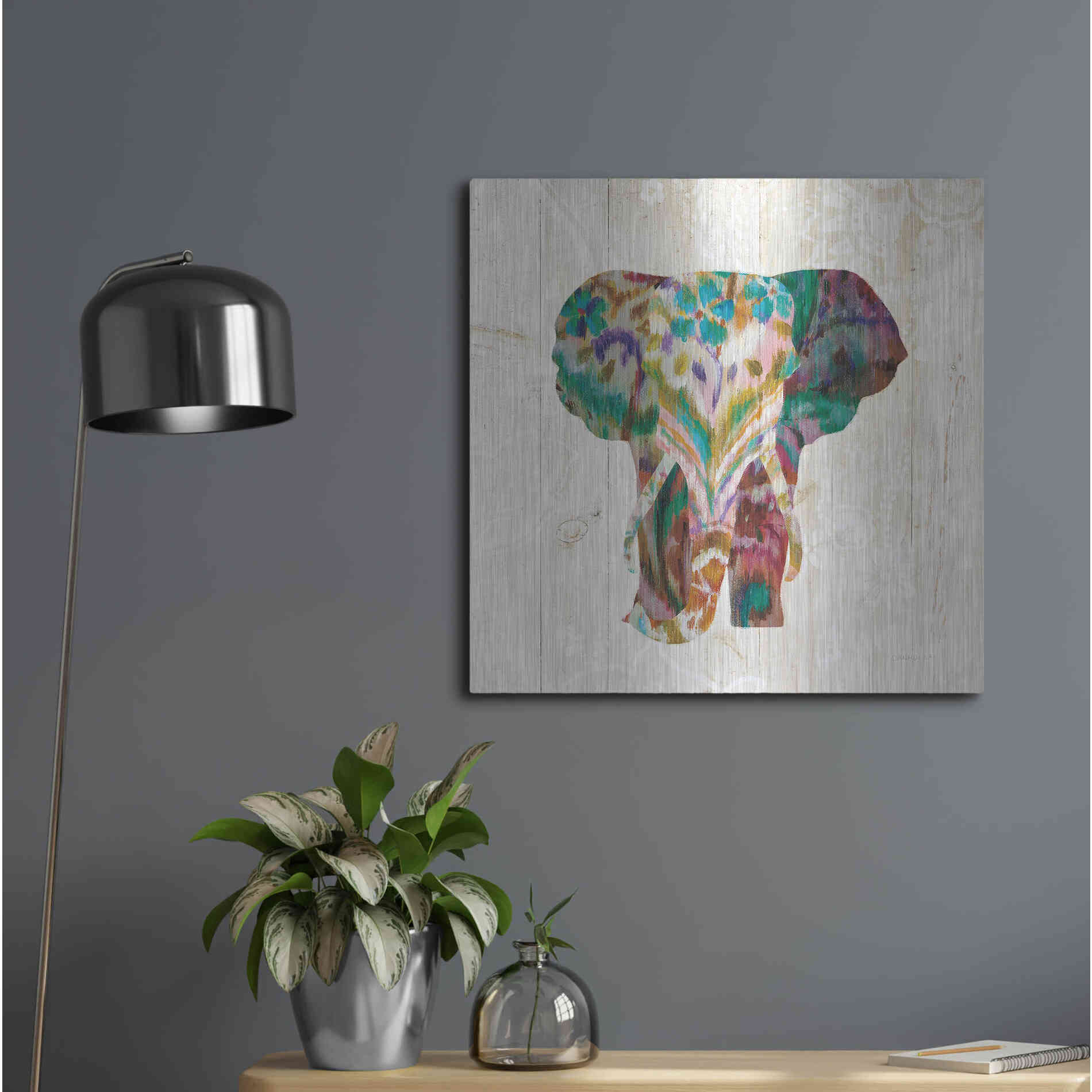 Luxe Metal Art 'Boho Paisley Elephant III' by Danhui Nai, Metal Wall Art,24x24