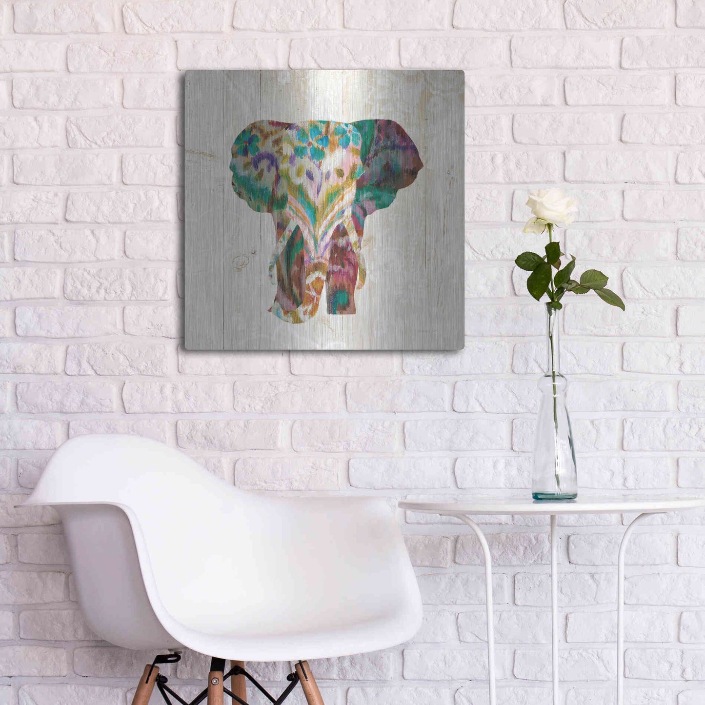 Luxe Metal Art 'Boho Paisley Elephant III' by Danhui Nai, Metal Wall Art,24x24