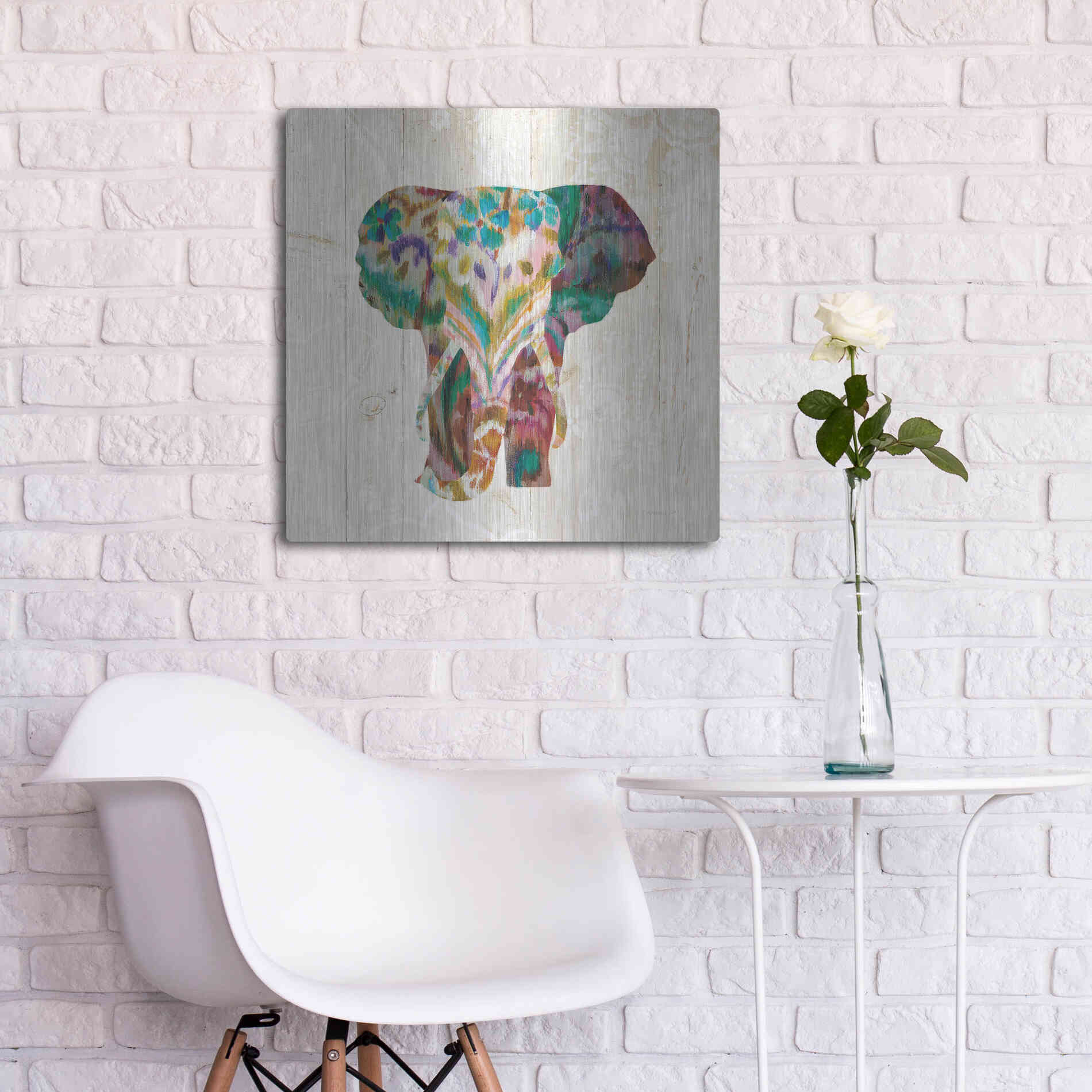 Luxe Metal Art 'Boho Paisley Elephant III' by Danhui Nai, Metal Wall Art,24x24