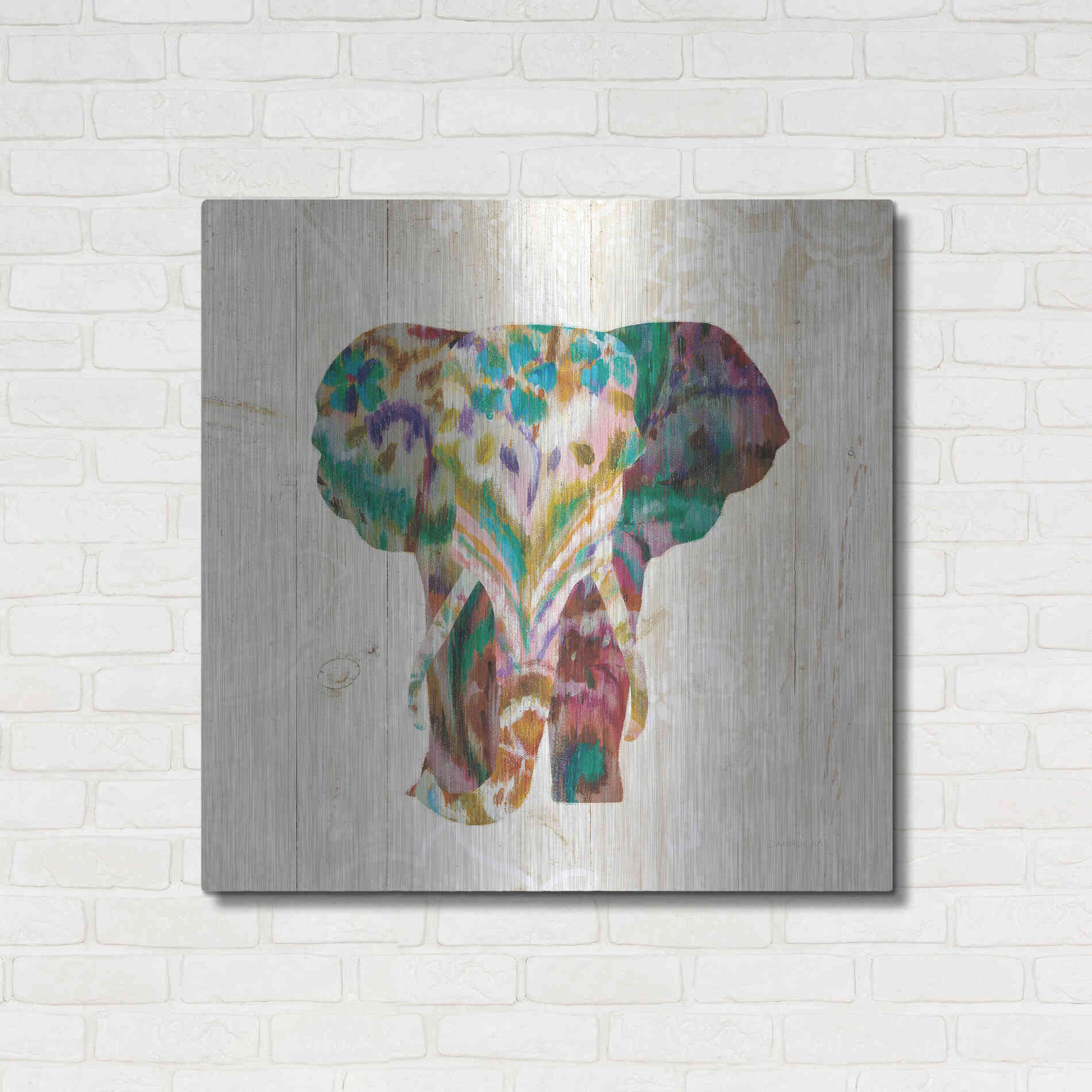 Luxe Metal Art 'Boho Paisley Elephant III' by Danhui Nai, Metal Wall Art,36x36