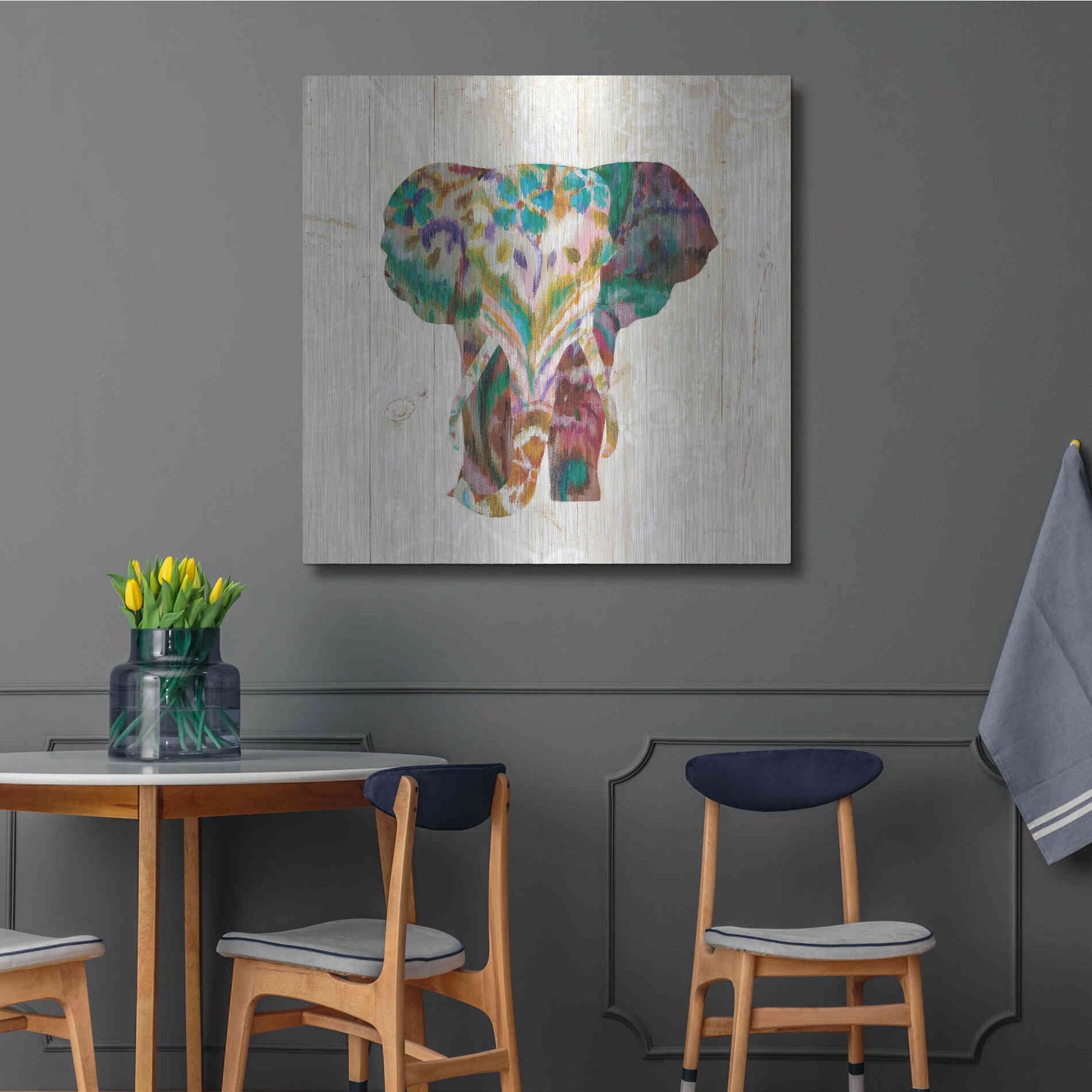Luxe Metal Art 'Boho Paisley Elephant III' by Danhui Nai, Metal Wall Art,36x36