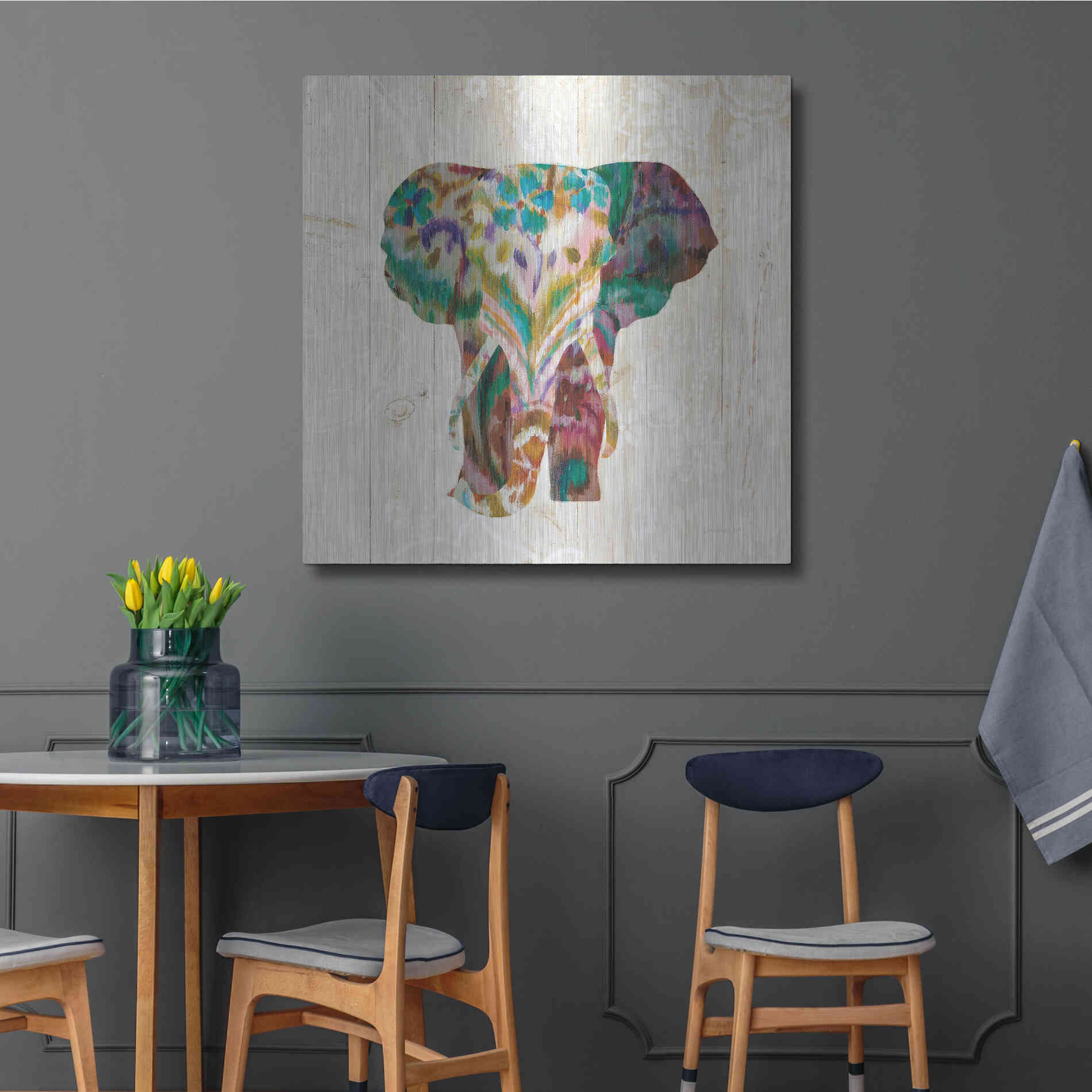 Luxe Metal Art 'Boho Paisley Elephant III' by Danhui Nai, Metal Wall Art,36x36