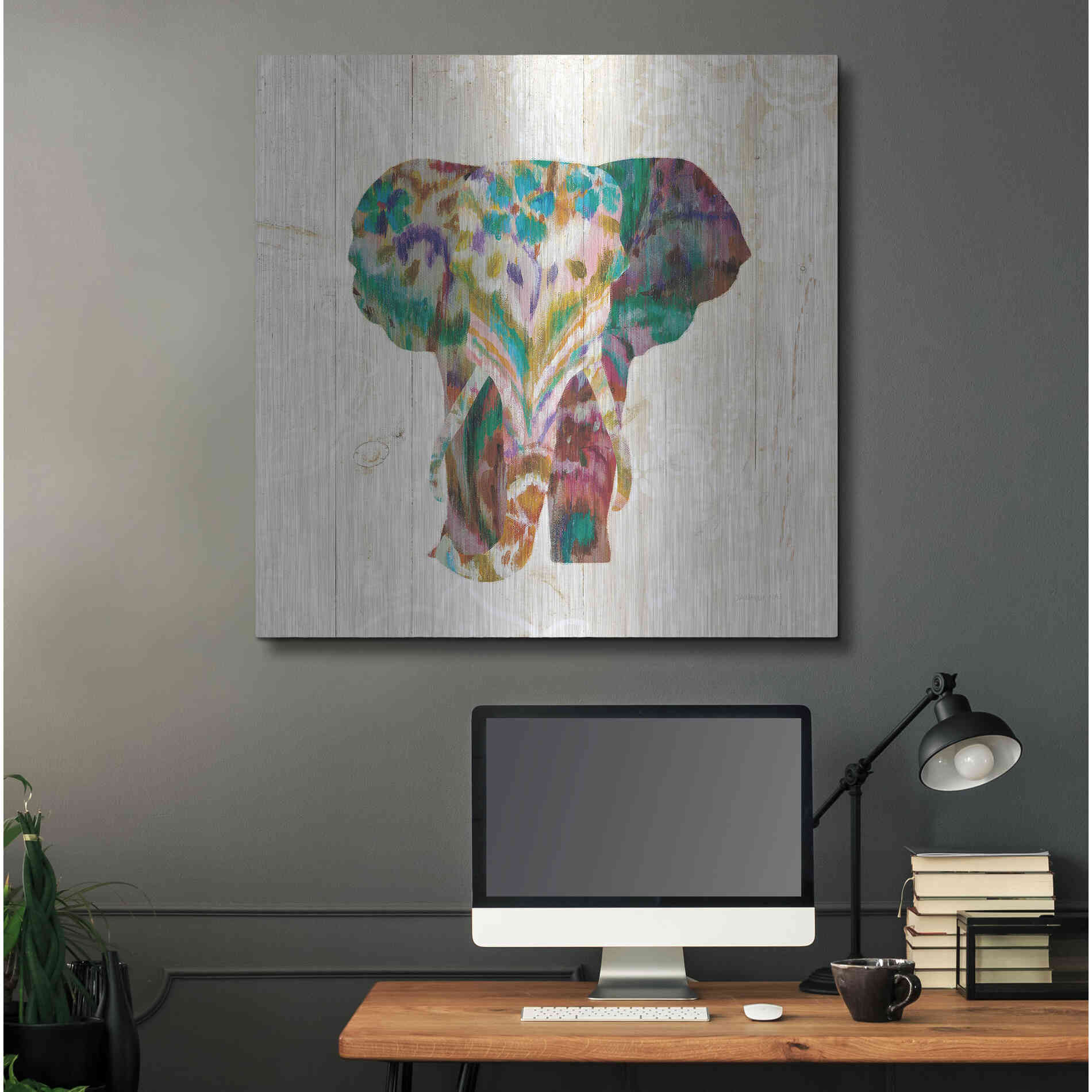 Luxe Metal Art 'Boho Paisley Elephant III' by Danhui Nai, Metal Wall Art,36x36