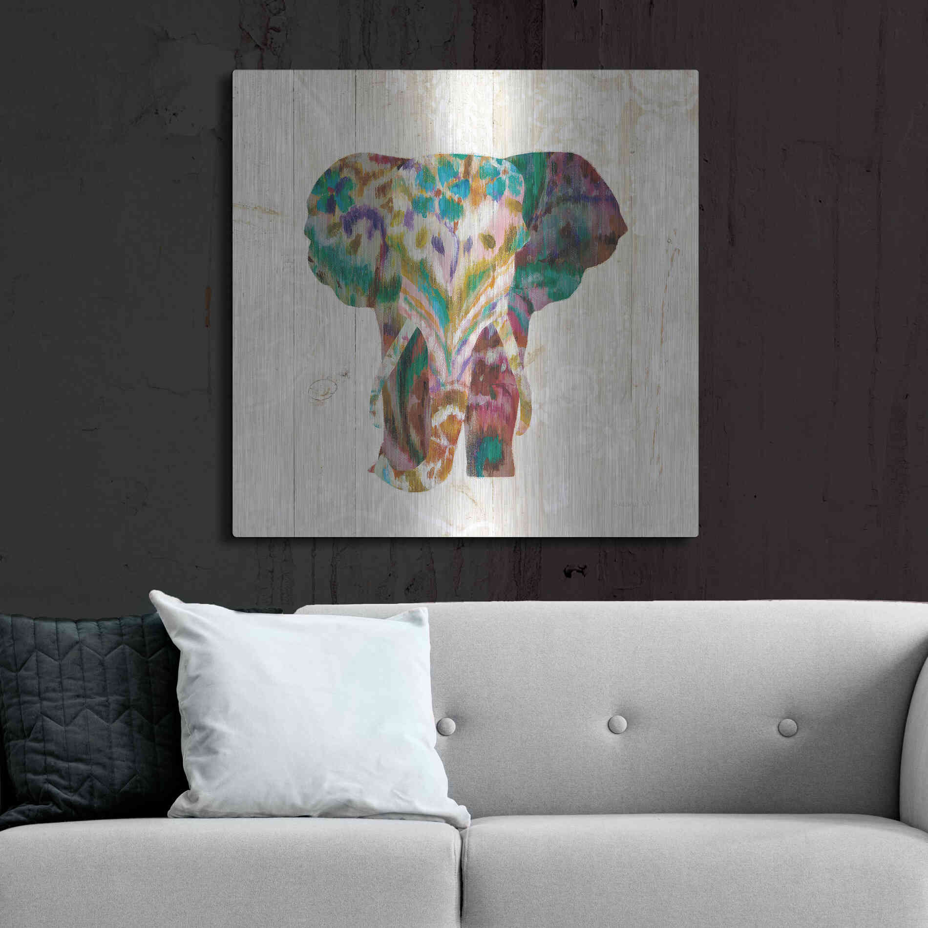 Luxe Metal Art 'Boho Paisley Elephant III' by Danhui Nai, Metal Wall Art,36x36