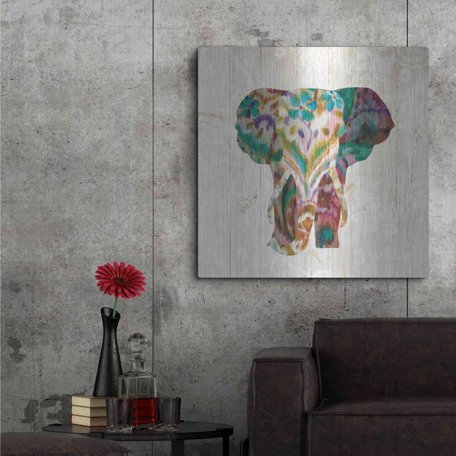 Luxe Metal Art 'Boho Paisley Elephant III' by Danhui Nai, Metal Wall Art,36x36
