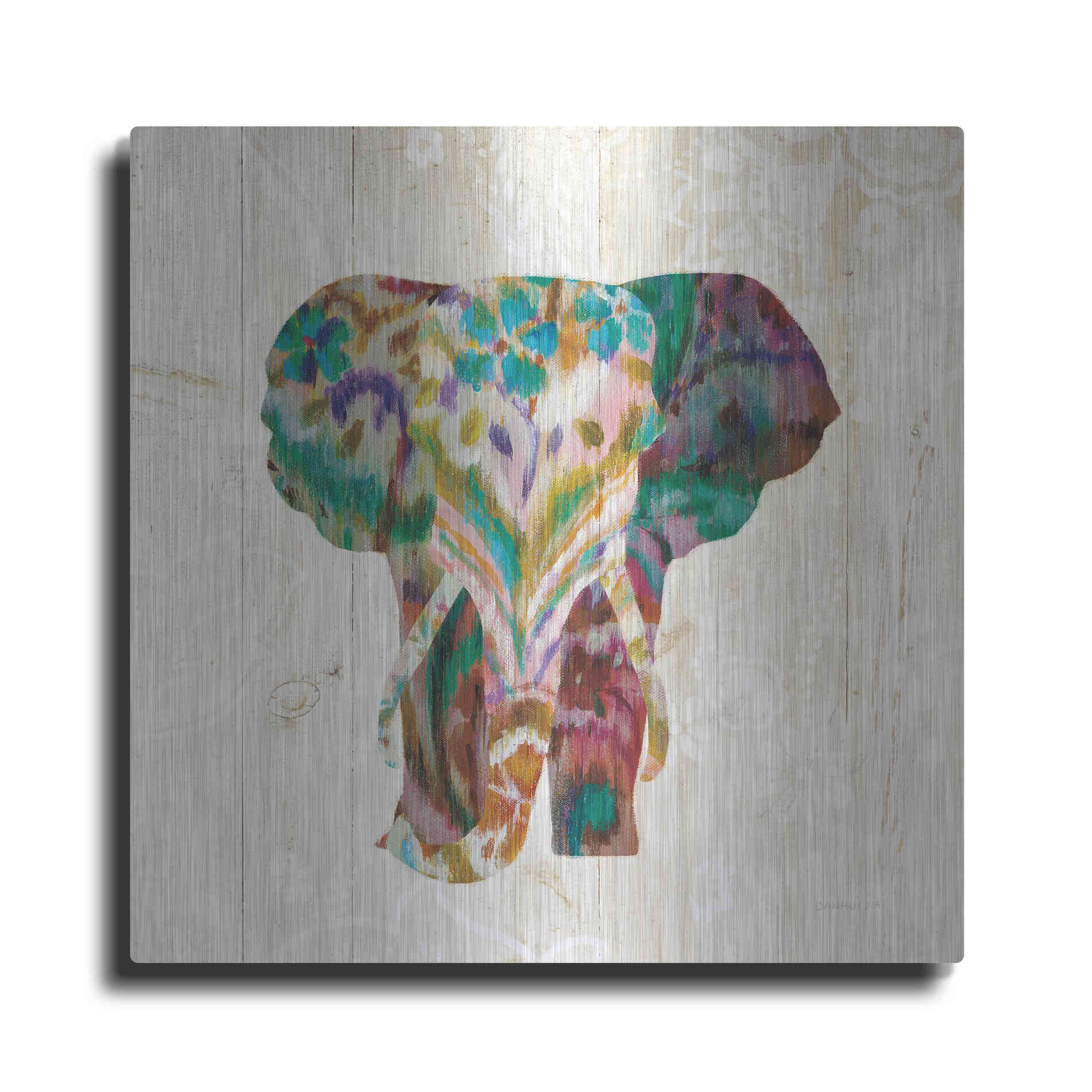 Luxe Metal Art 'Boho Paisley Elephant III' by Danhui Nai, Metal Wall Art