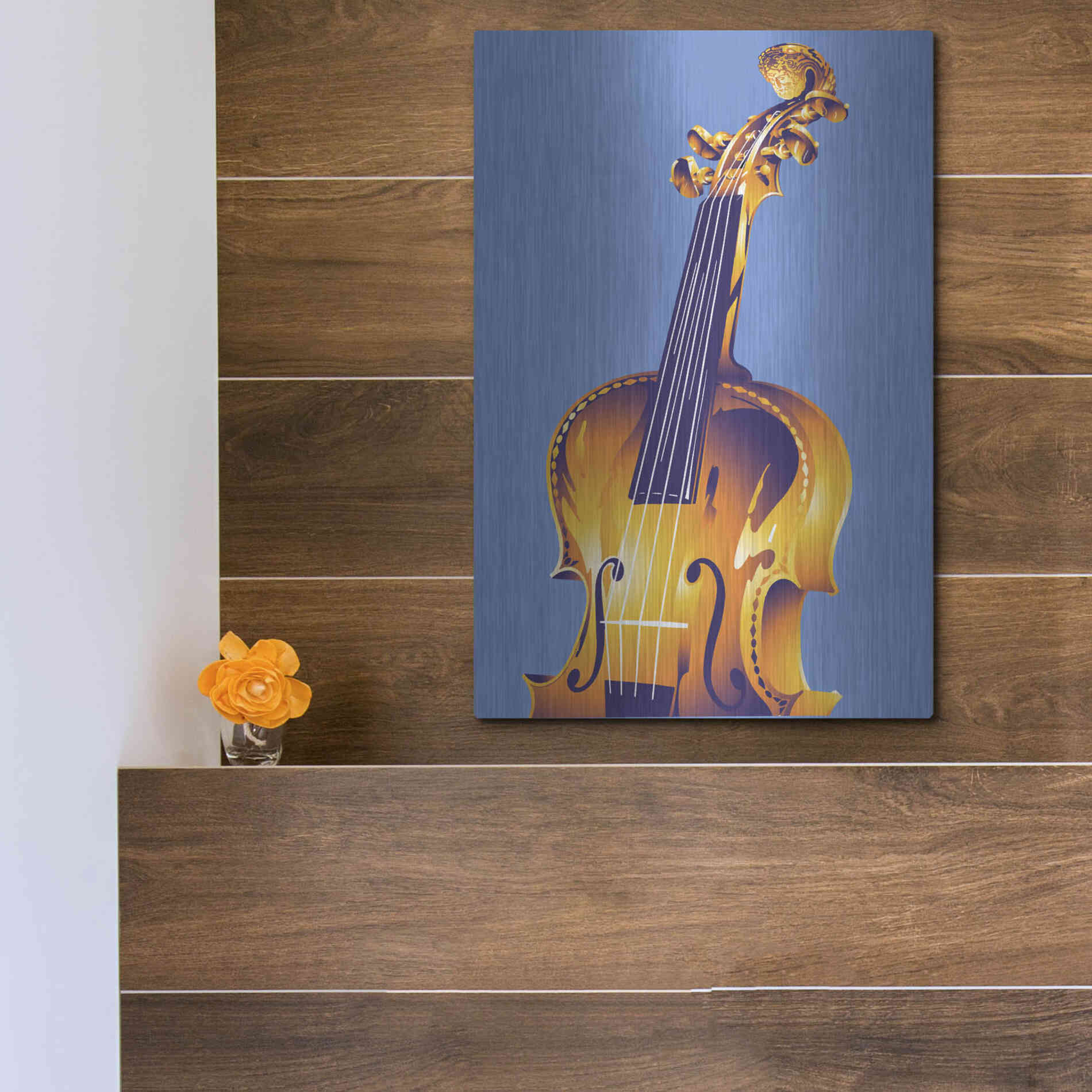 Luxe Metal Art 'Violin' by David Chestnutt, Metal Wall Art,12x16