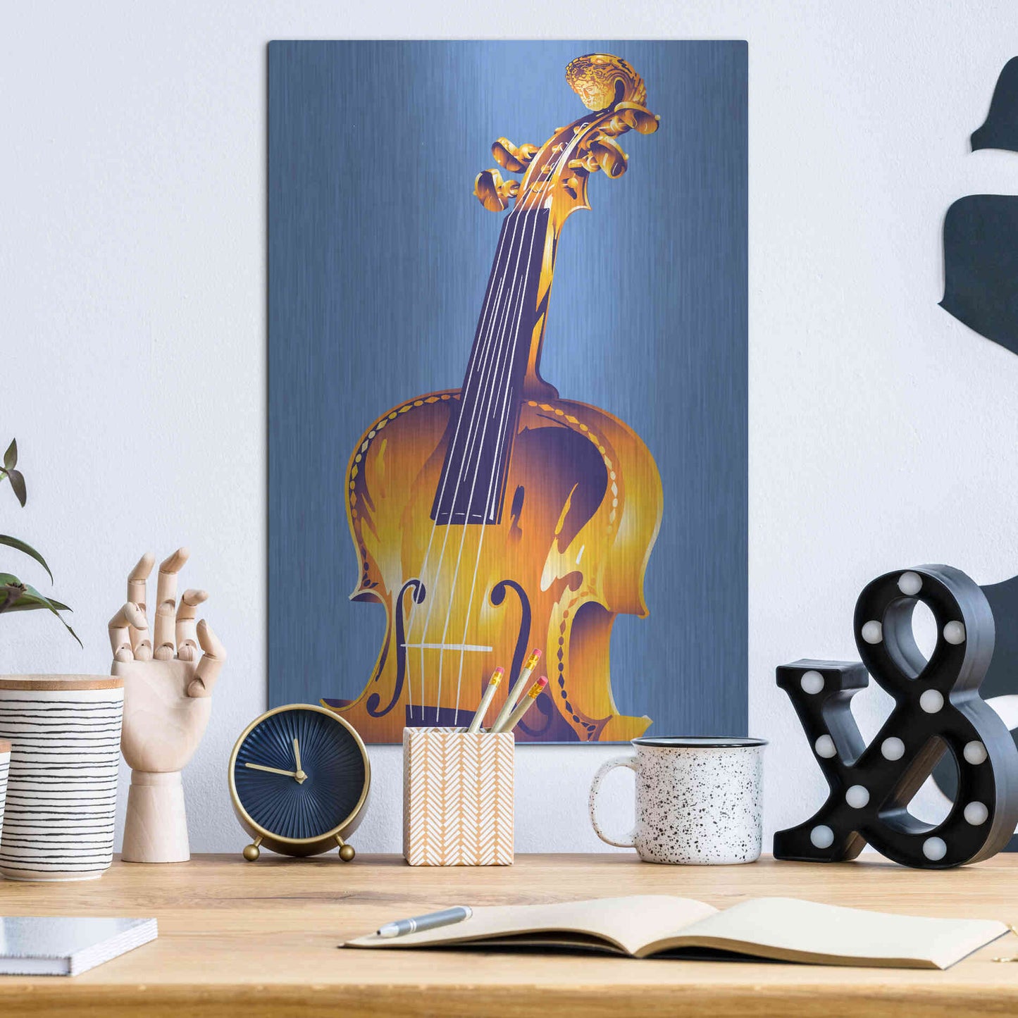 Luxe Metal Art 'Violin' by David Chestnutt, Metal Wall Art,12x16