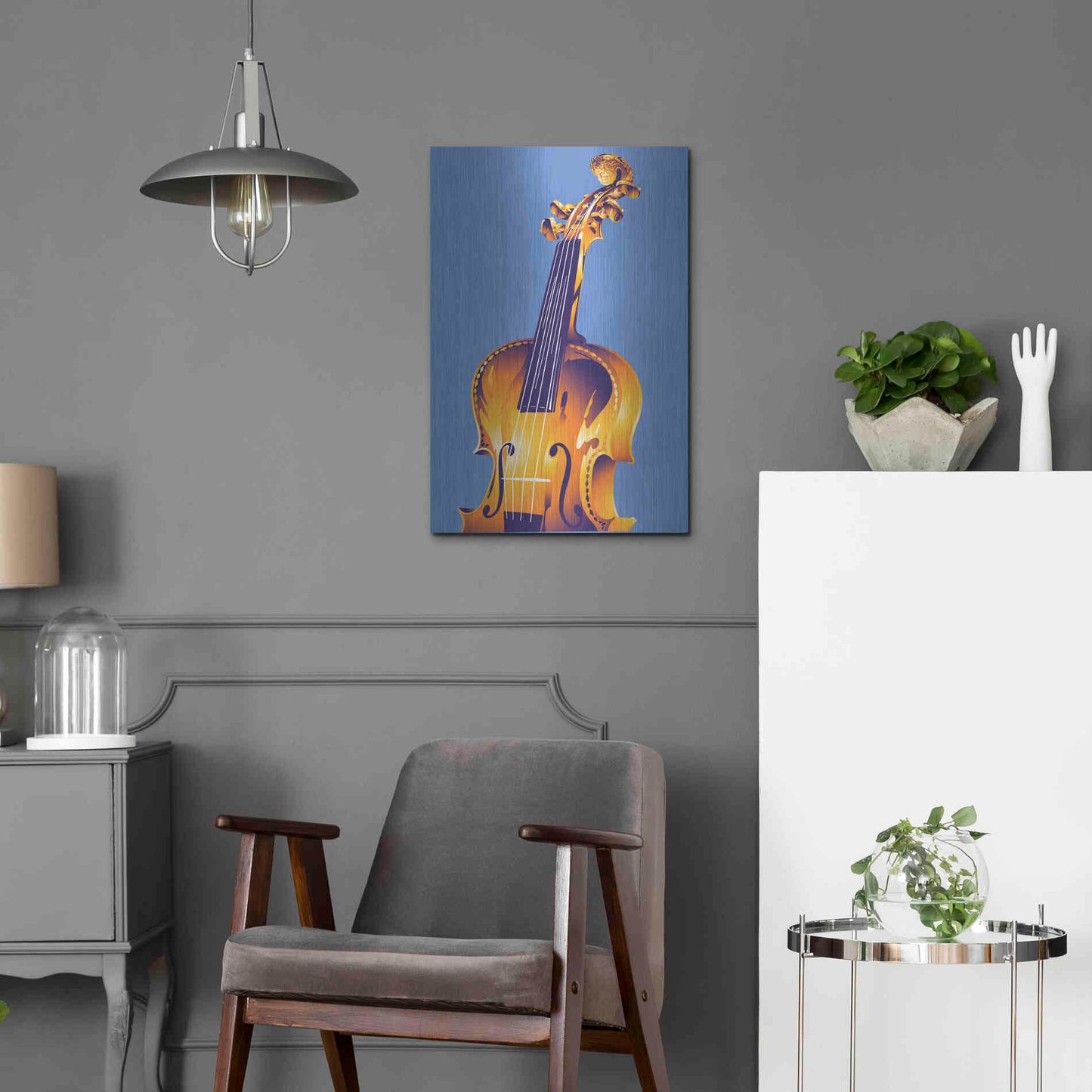 Luxe Metal Art 'Violin' by David Chestnutt, Metal Wall Art,16x24