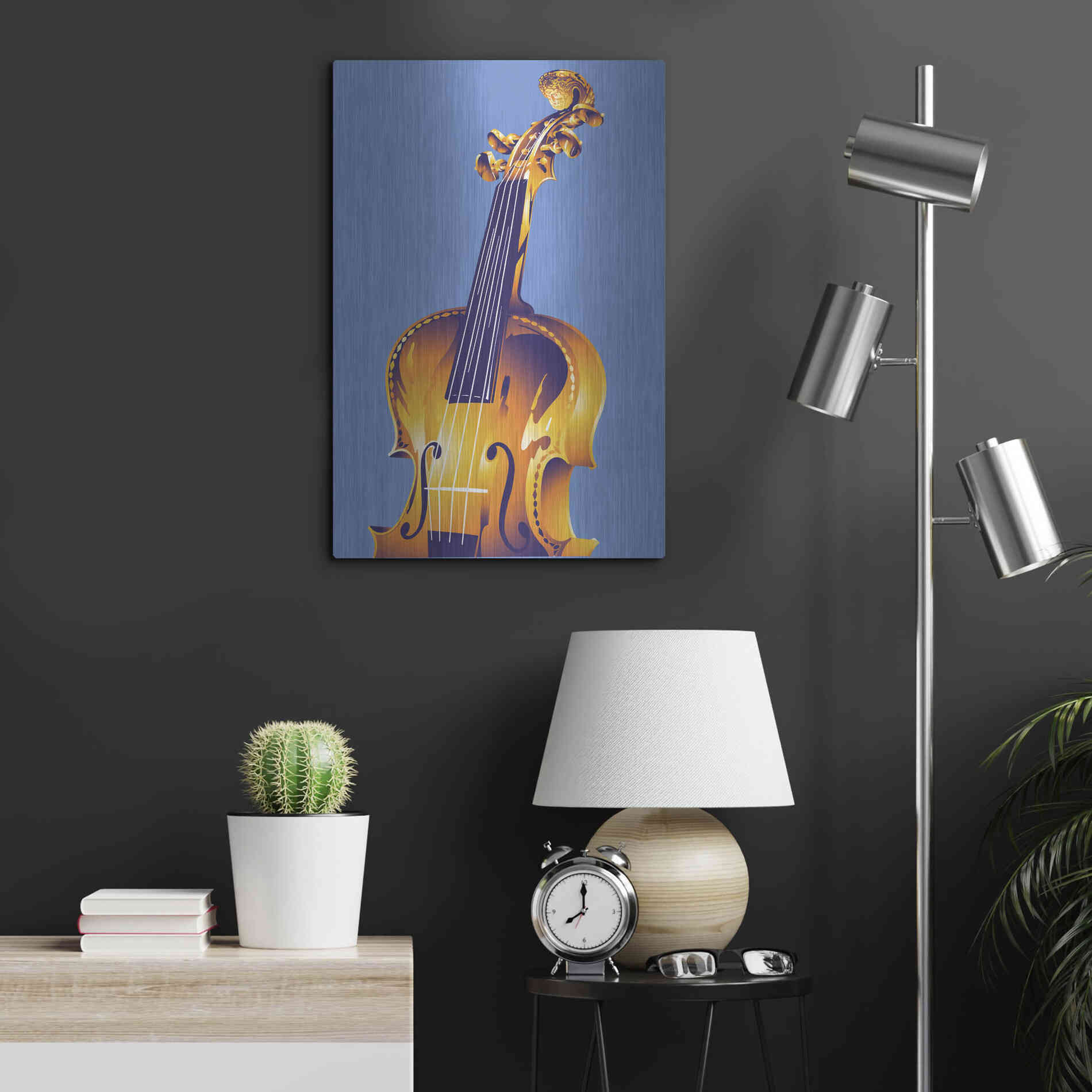 Luxe Metal Art 'Violin' by David Chestnutt, Metal Wall Art,16x24