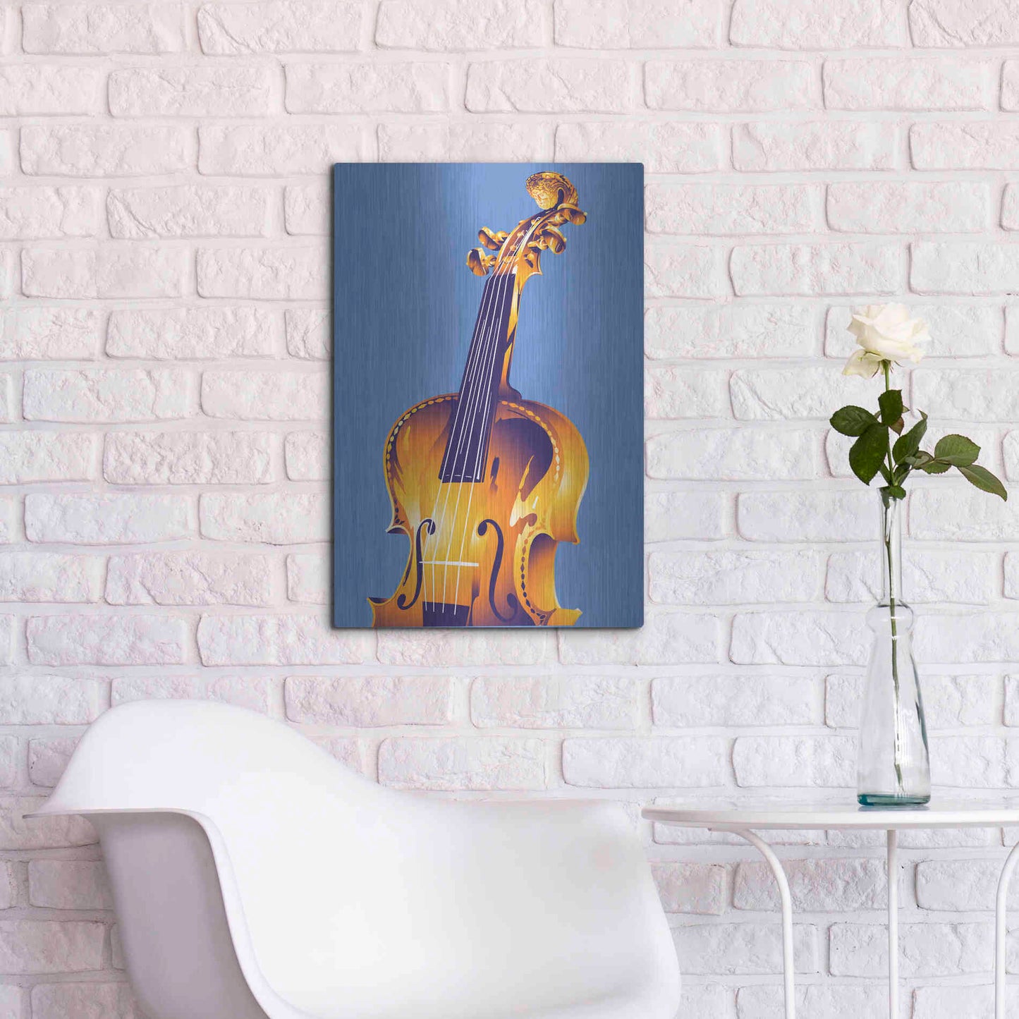 Luxe Metal Art 'Violin' by David Chestnutt, Metal Wall Art,16x24