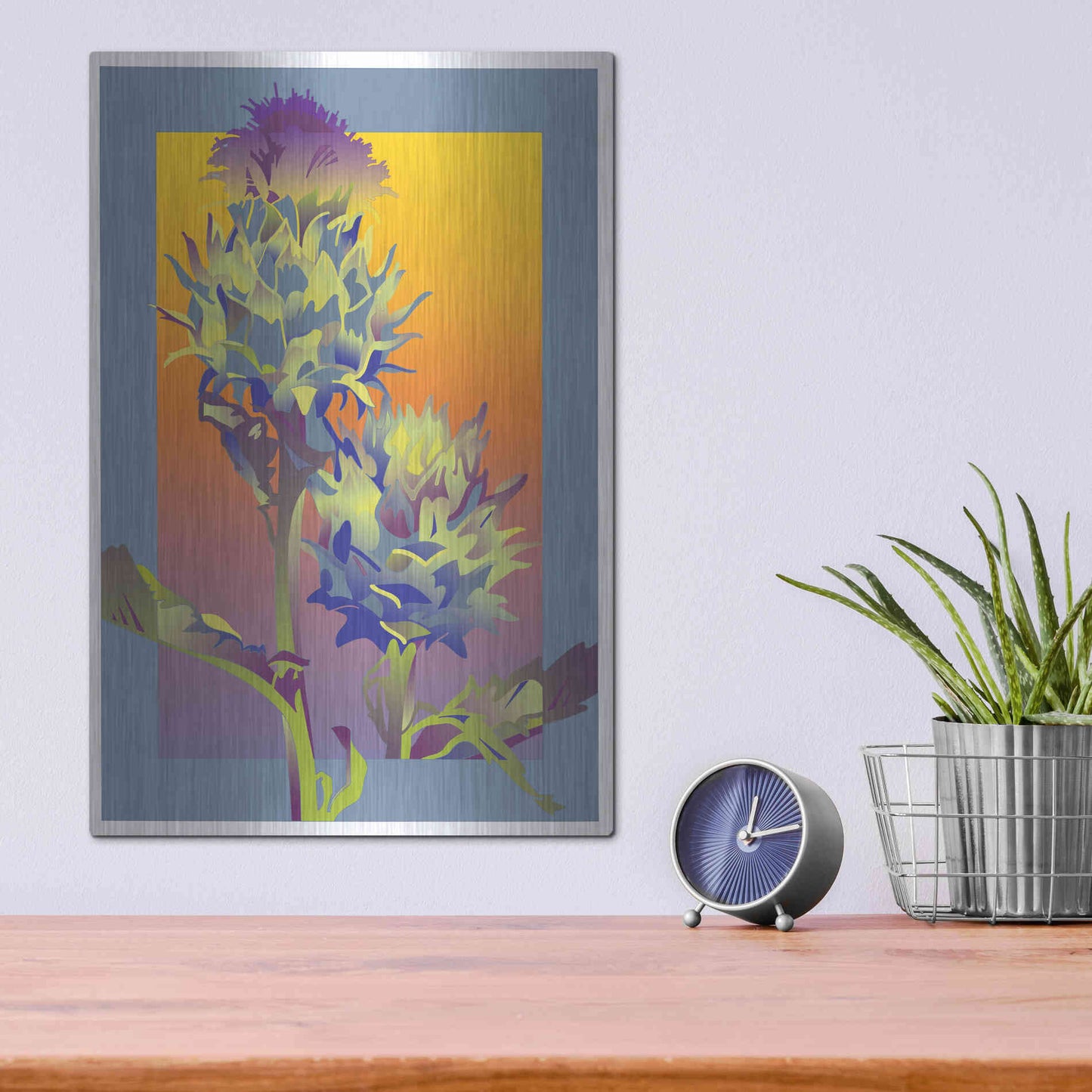 Luxe Metal Art 'Blue Thistle' by David Chestnutt, Metal Wall Art,12x16