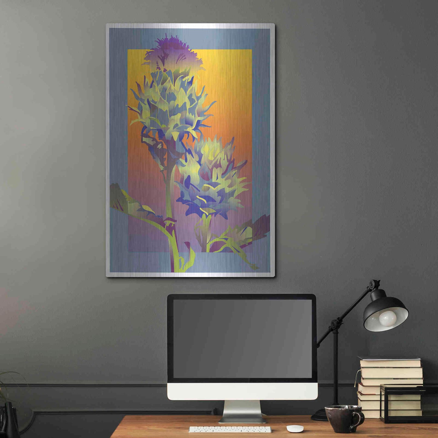 Luxe Metal Art 'Blue Thistle' by David Chestnutt, Metal Wall Art,24x36