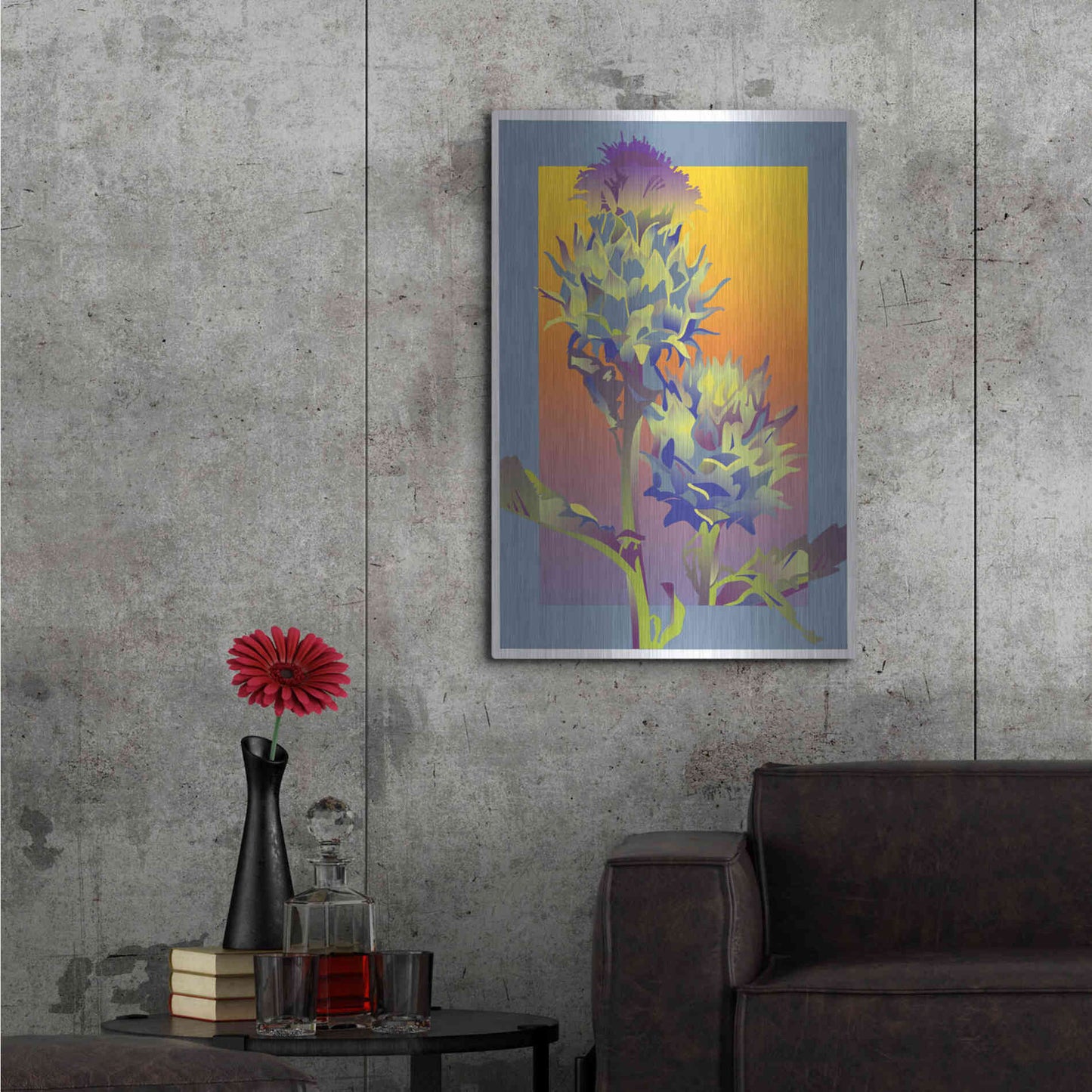 Luxe Metal Art 'Blue Thistle' by David Chestnutt, Metal Wall Art,24x36