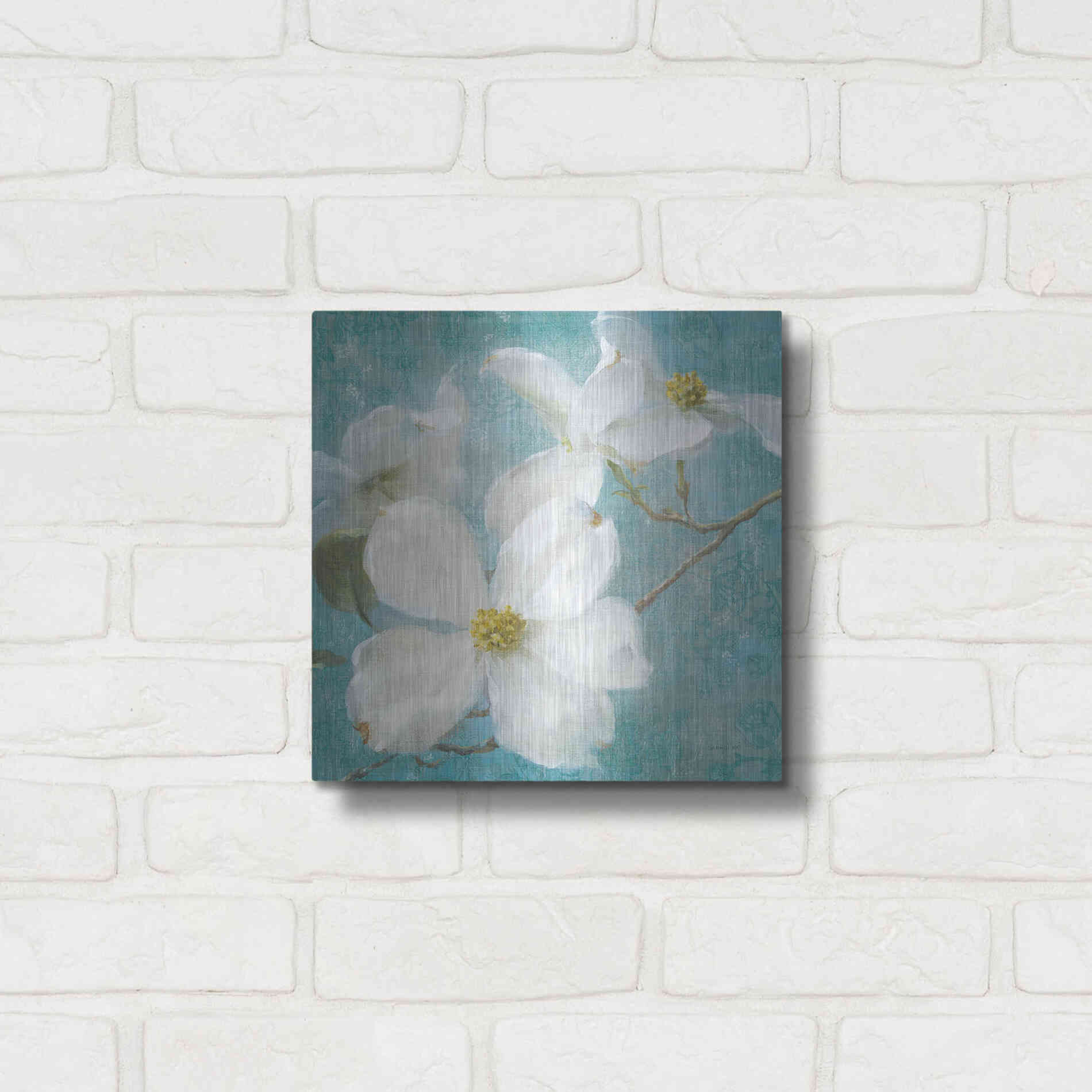 Luxe Metal Art 'Indiness Blossom Square Vintage I' by Danhui Nai, Metal Wall Art,12x12