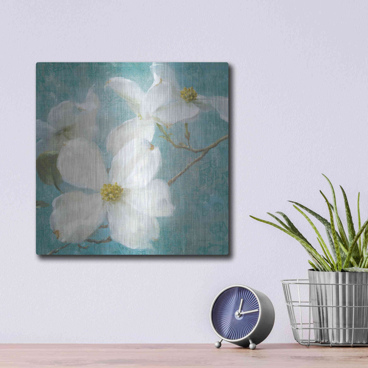 Luxe Metal Art 'Indiness Blossom Square Vintage I' by Danhui Nai, Metal Wall Art,12x12