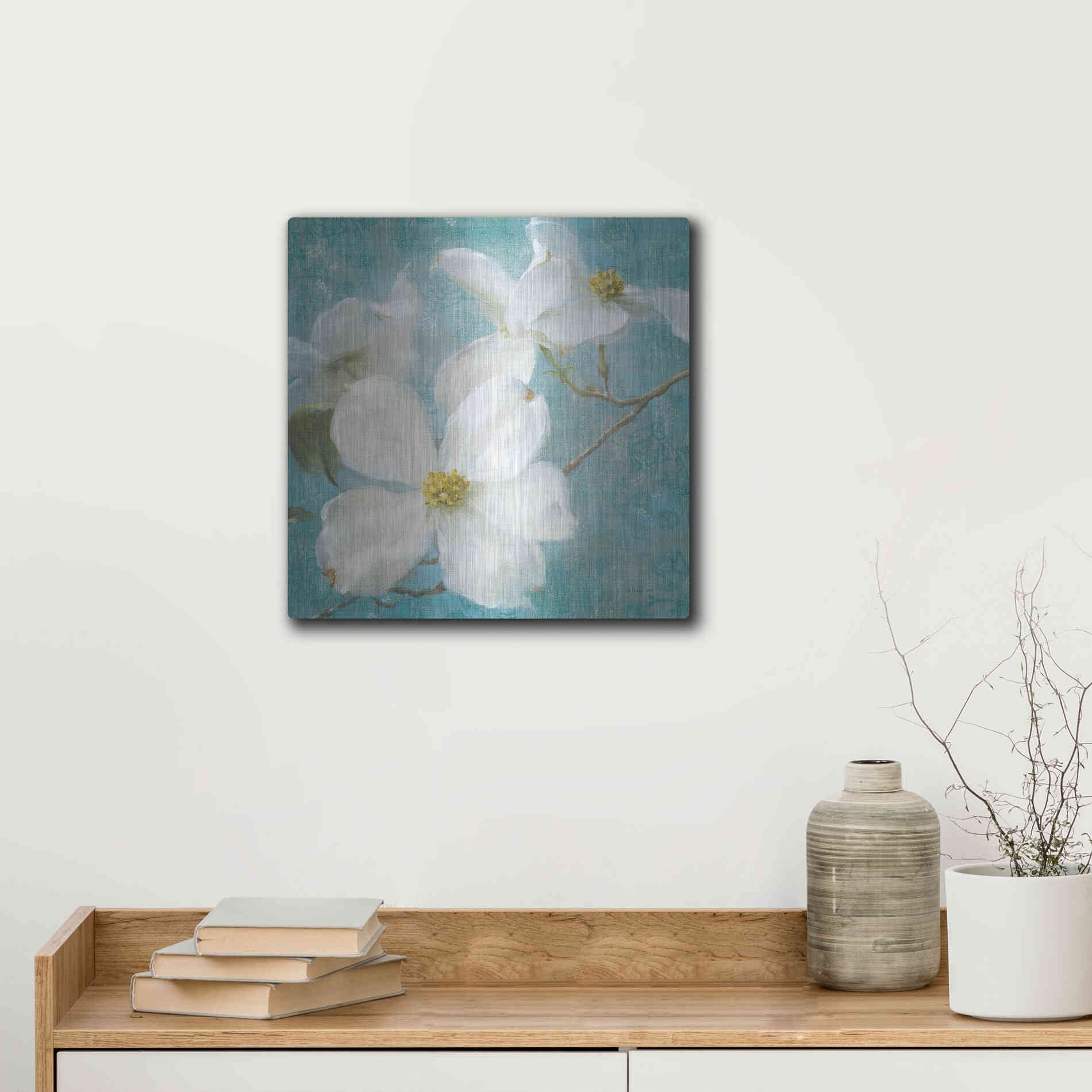 Luxe Metal Art 'Indiness Blossom Square Vintage I' by Danhui Nai, Metal Wall Art,12x12