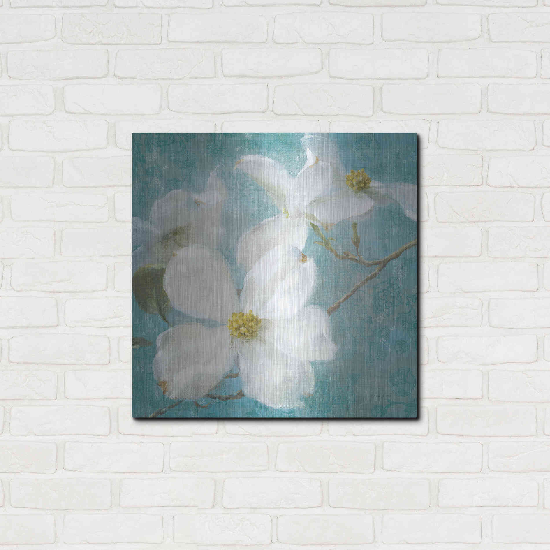 Luxe Metal Art 'Indiness Blossom Square Vintage I' by Danhui Nai, Metal Wall Art,24x24