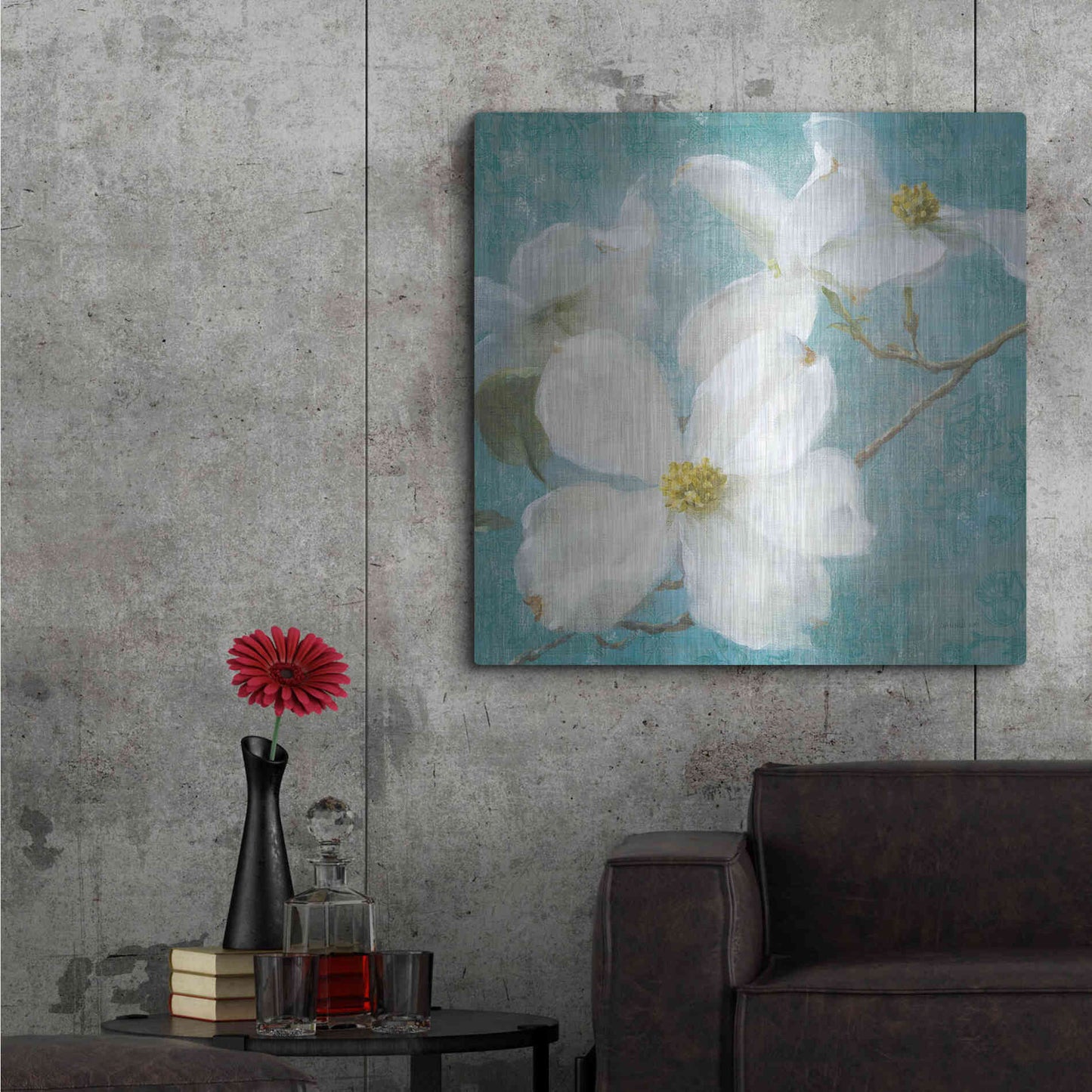 Luxe Metal Art 'Indiness Blossom Square Vintage I' by Danhui Nai, Metal Wall Art,36x36