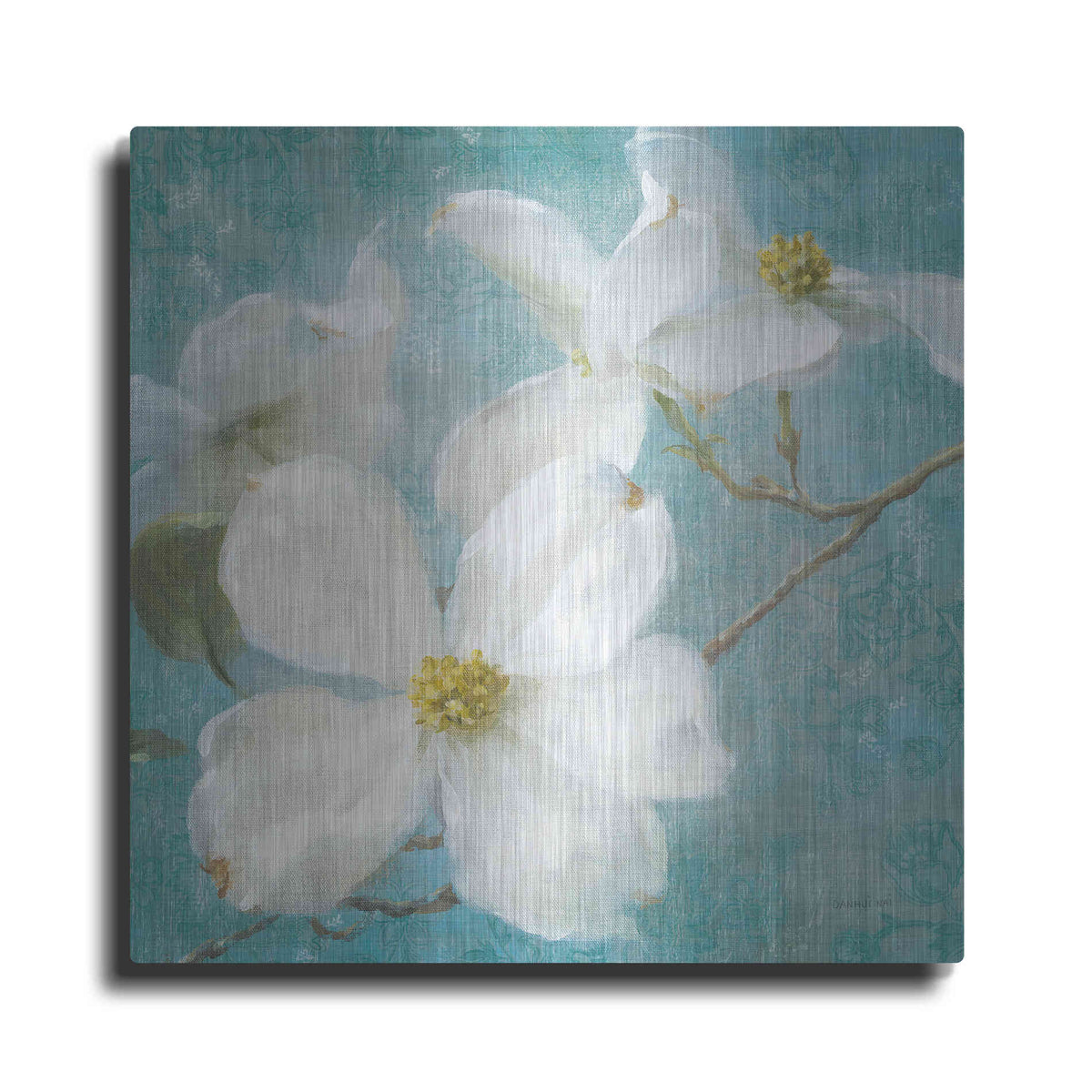 Luxe Metal Art 'Indiness Blossom Square Vintage I' by Danhui Nai, Metal Wall Art