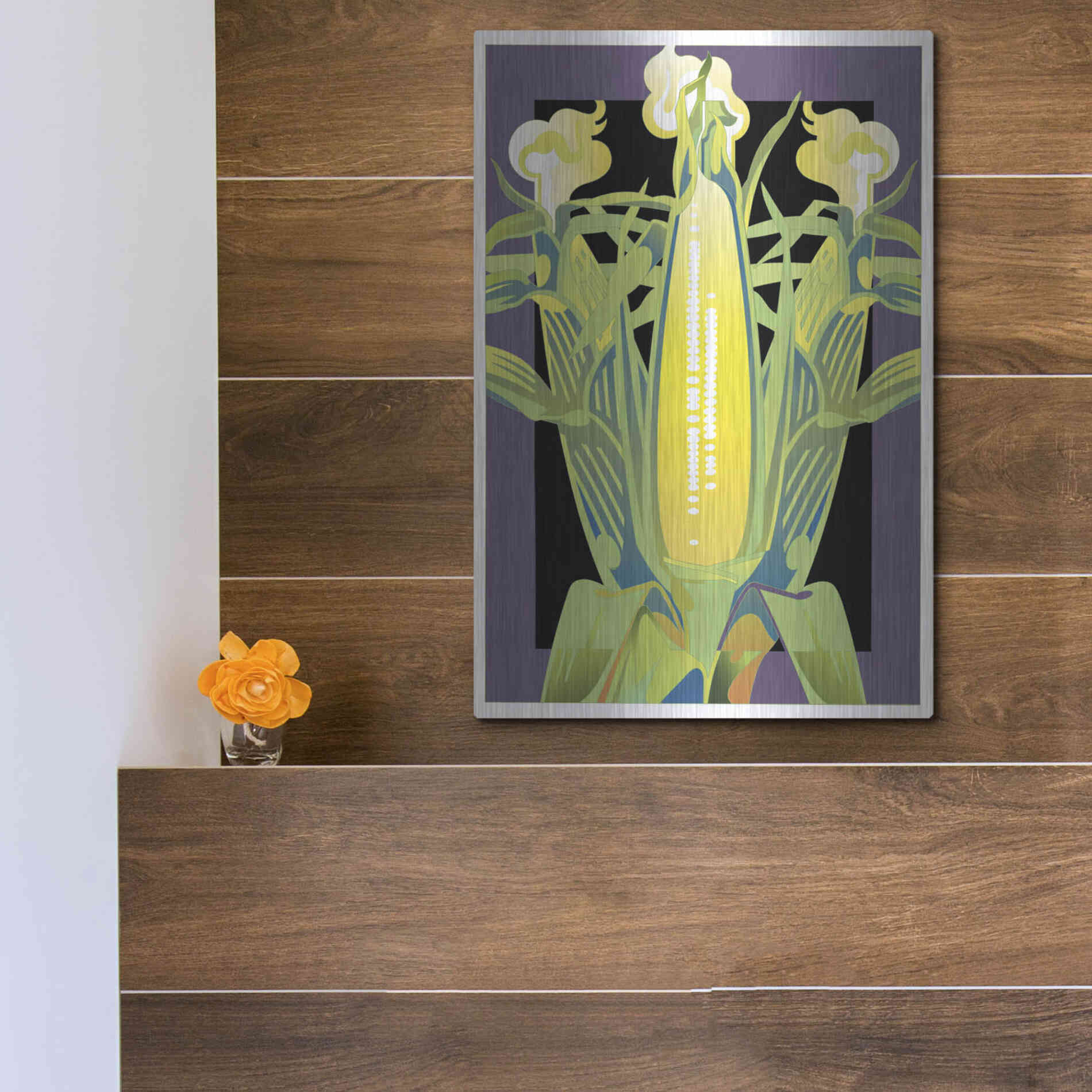Luxe Metal Art 'Corn' by David Chestnutt, Metal Wall Art,12x16