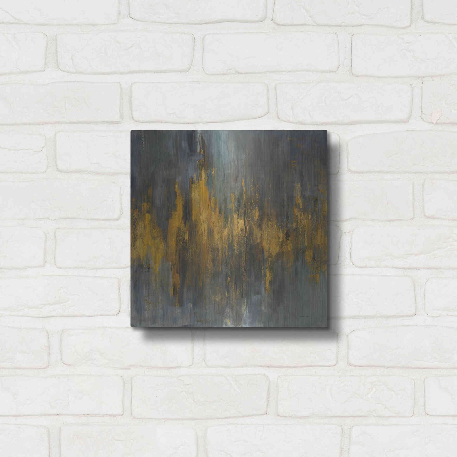 Luxe Metal Art 'Black and Gold Abstract' by Danhui Nai, Metal Wall Art,12x12
