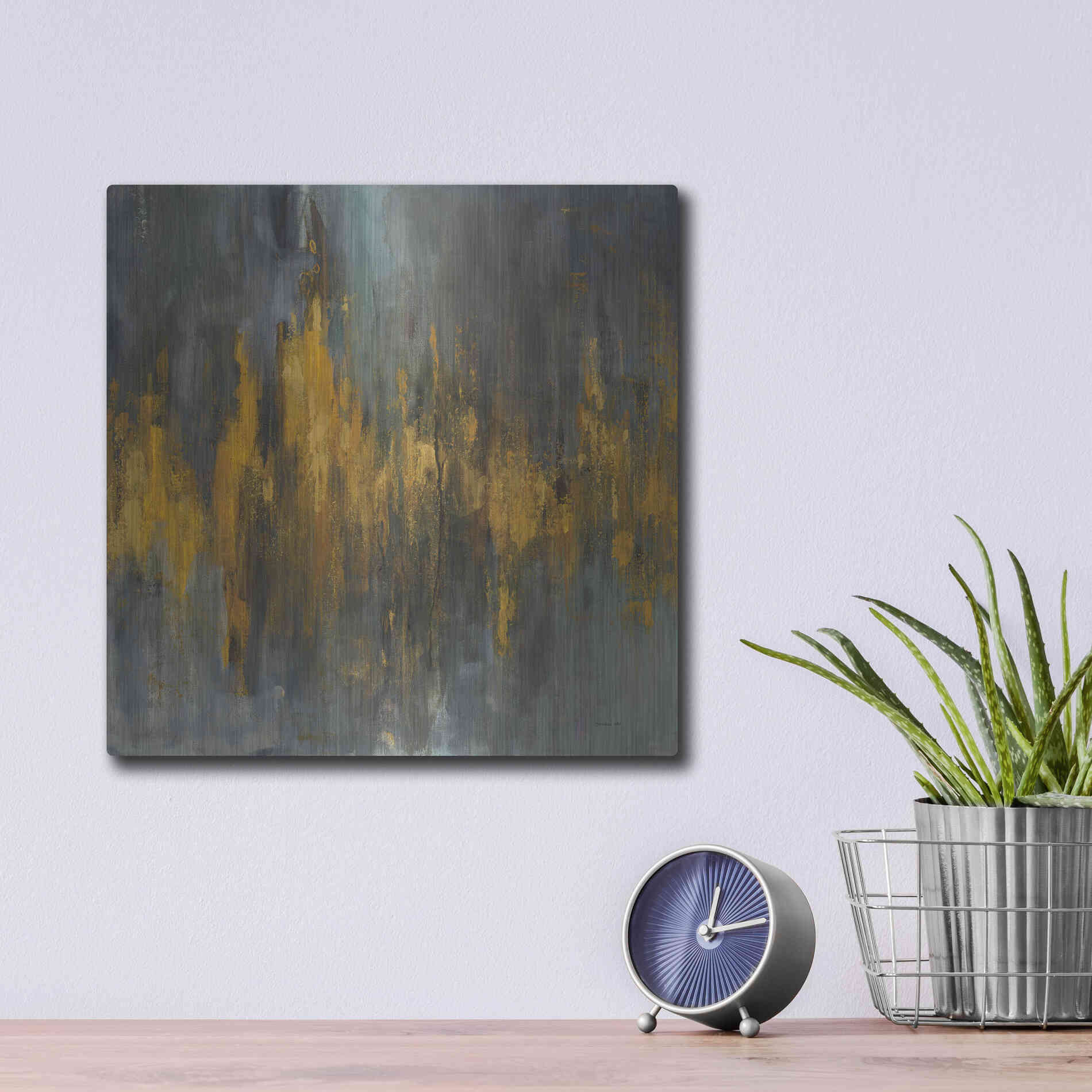 Luxe Metal Art 'Black and Gold Abstract' by Danhui Nai, Metal Wall Art,12x12