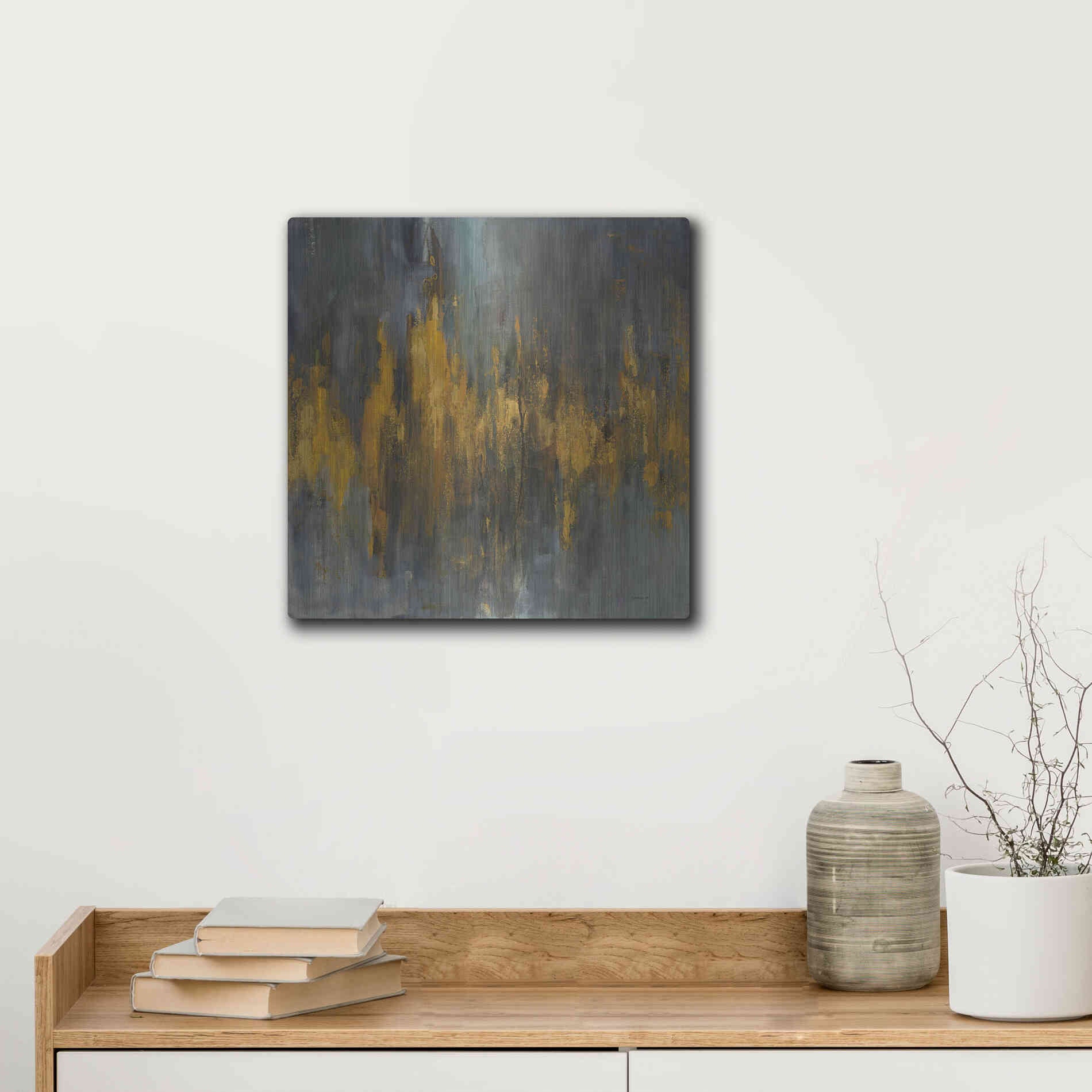 Luxe Metal Art 'Black and Gold Abstract' by Danhui Nai, Metal Wall Art,12x12