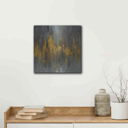 Luxe Metal Art 'Black and Gold Abstract' by Danhui Nai, Metal Wall Art,12x12