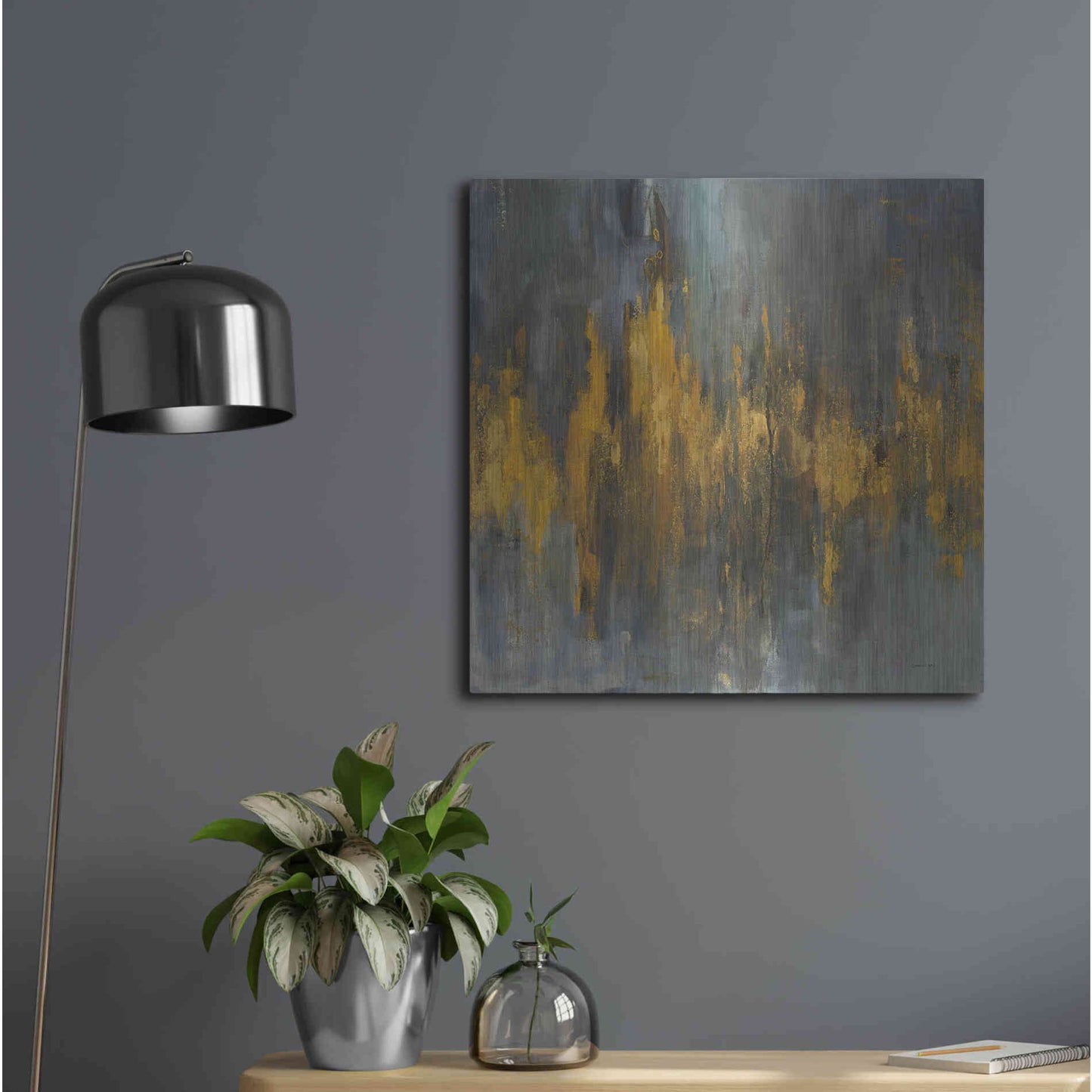 Luxe Metal Art 'Black and Gold Abstract' by Danhui Nai, Metal Wall Art,24x24
