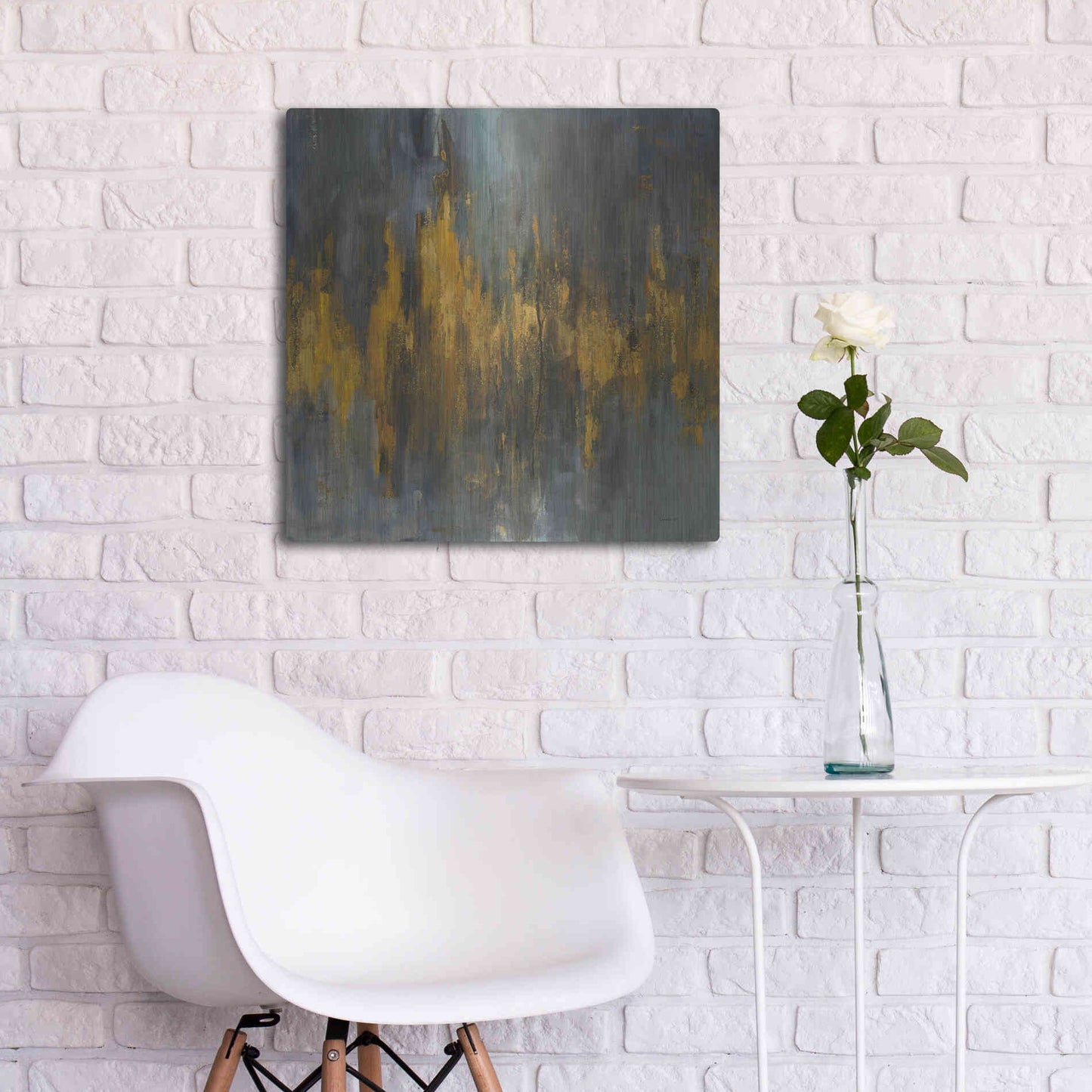 Luxe Metal Art 'Black and Gold Abstract' by Danhui Nai, Metal Wall Art,24x24