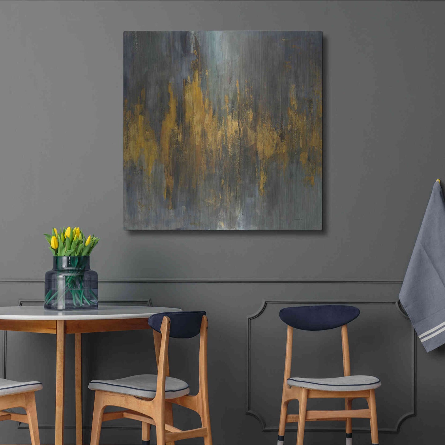 Luxe Metal Art 'Black and Gold Abstract' by Danhui Nai, Metal Wall Art,36x36