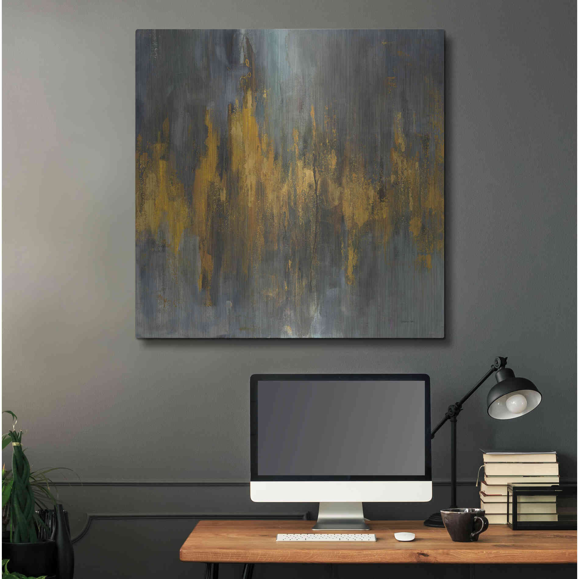 Luxe Metal Art 'Black and Gold Abstract' by Danhui Nai, Metal Wall Art,36x36