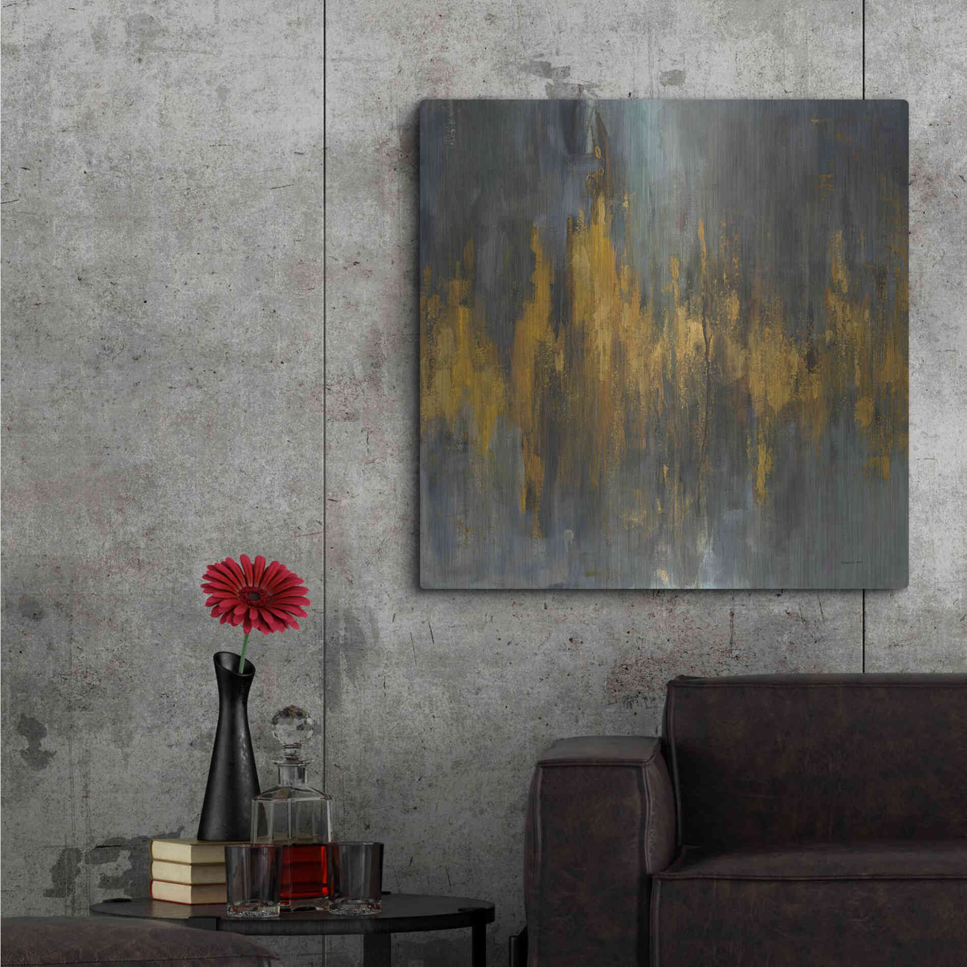 Luxe Metal Art 'Black and Gold Abstract' by Danhui Nai, Metal Wall Art,36x36