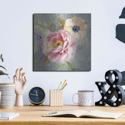 Luxe Metal Art 'Peonies and Paisley III' by Danhui Nai, Metal Wall Art,12x12