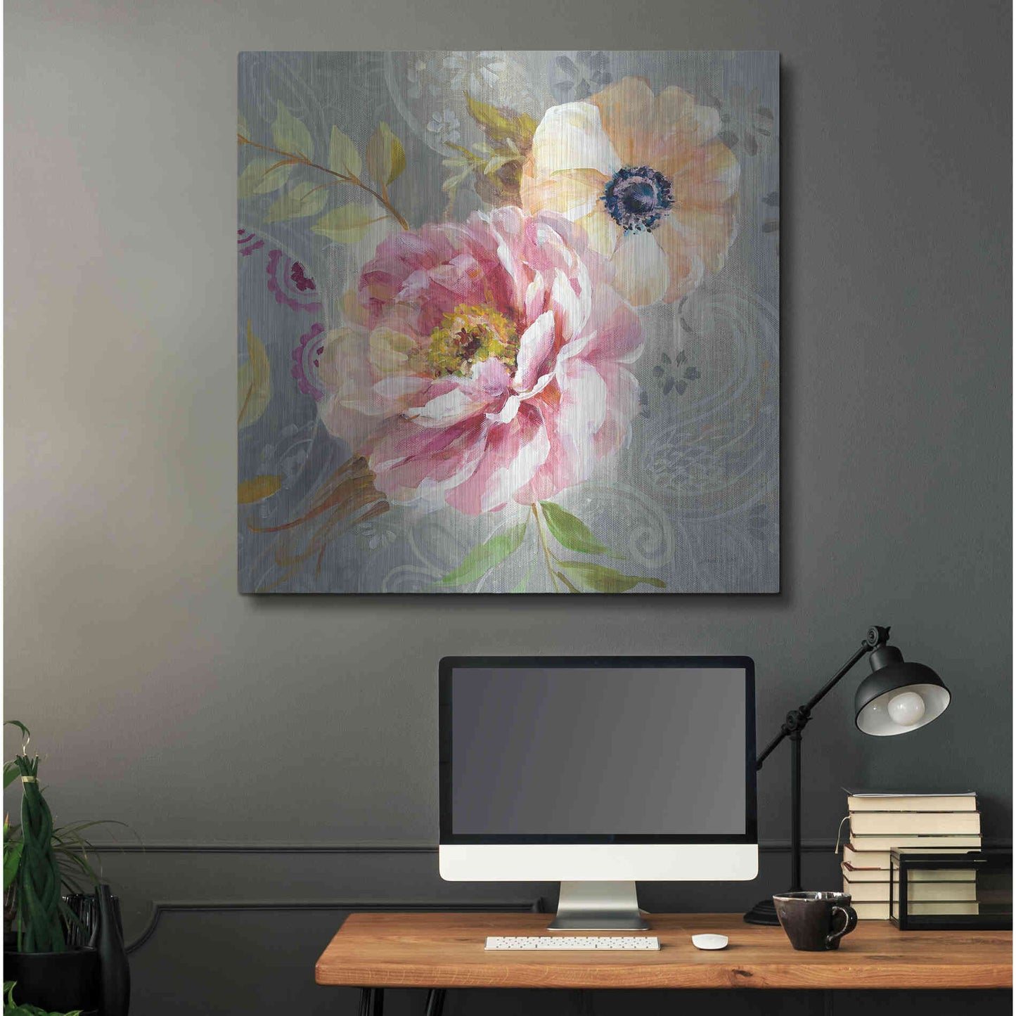 Luxe Metal Art 'Peonies and Paisley III' by Danhui Nai, Metal Wall Art,36x36