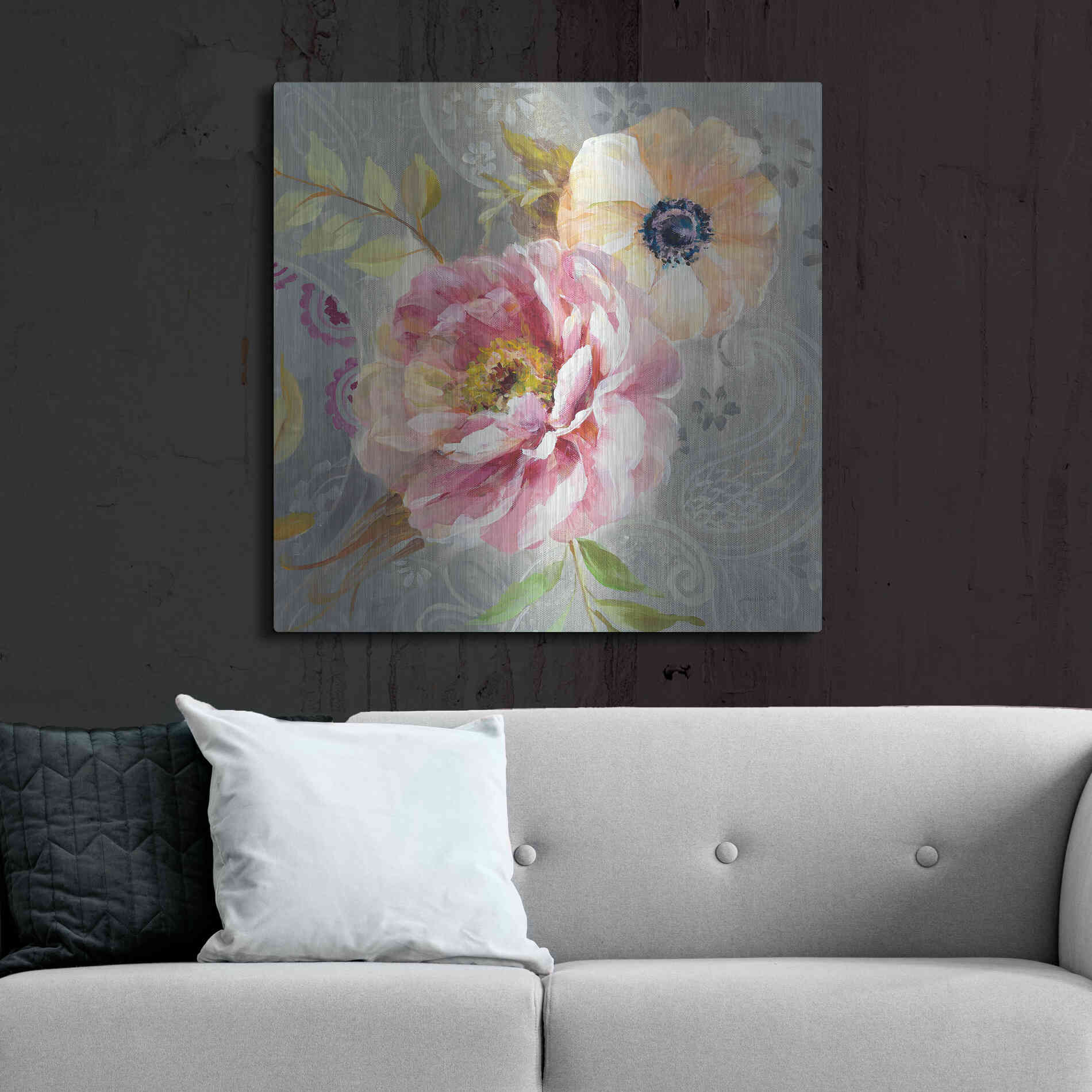 Luxe Metal Art 'Peonies and Paisley III' by Danhui Nai, Metal Wall Art,36x36