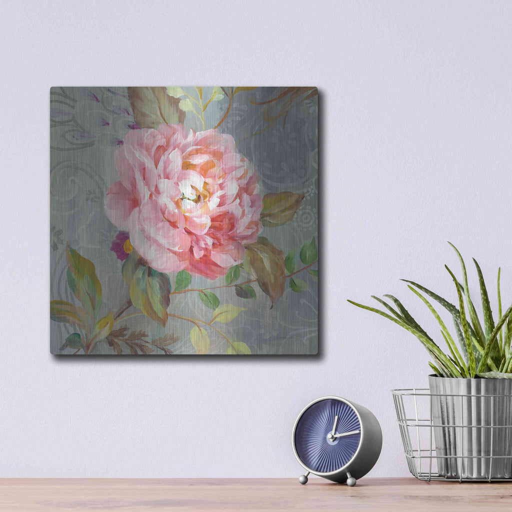 Luxe Metal Art 'Peonies and Paisley II' by Danhui Nai, Metal Wall Art,12x12