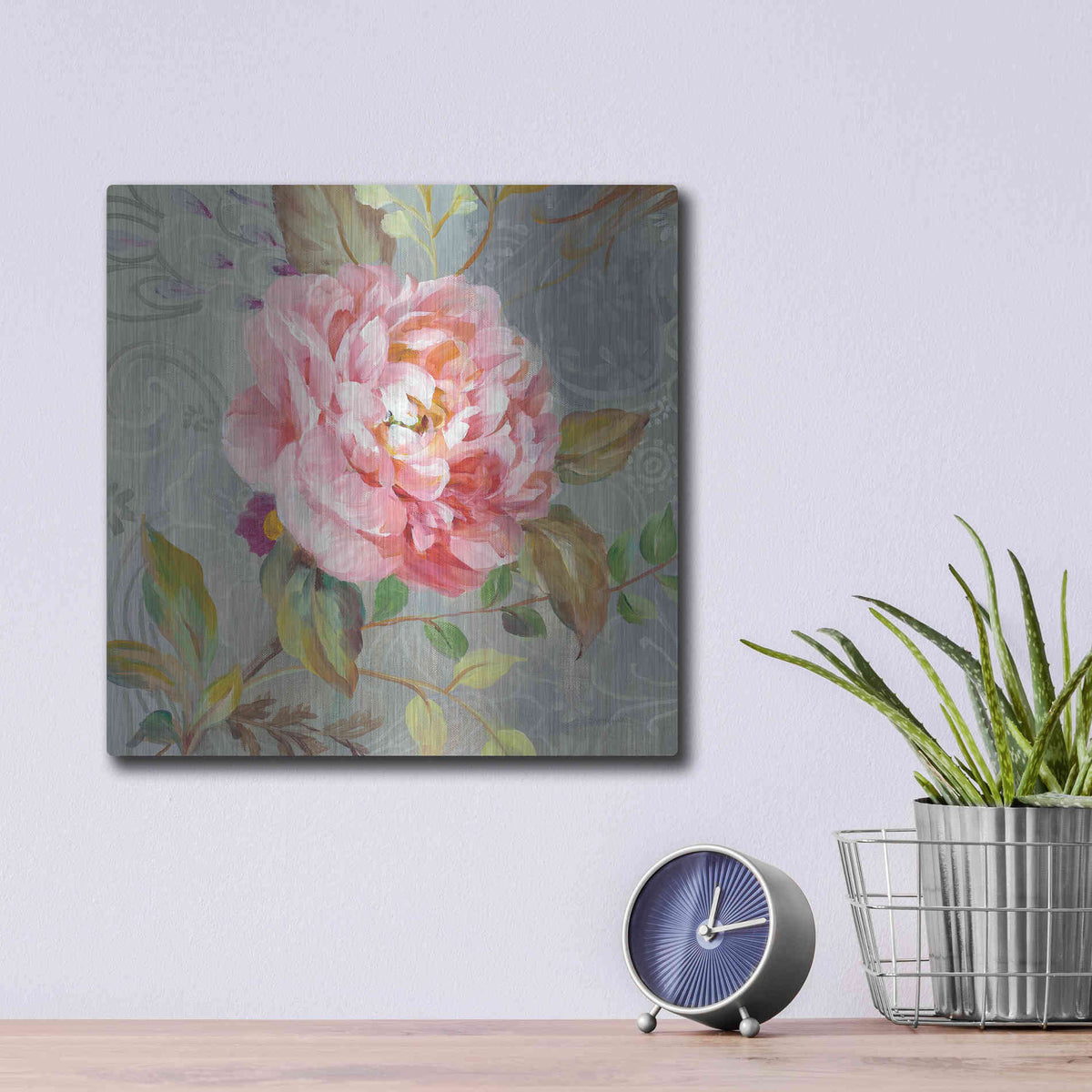 Luxe Metal Art 'Peonies and Paisley II' by Danhui Nai, Metal Wall Art,12x12