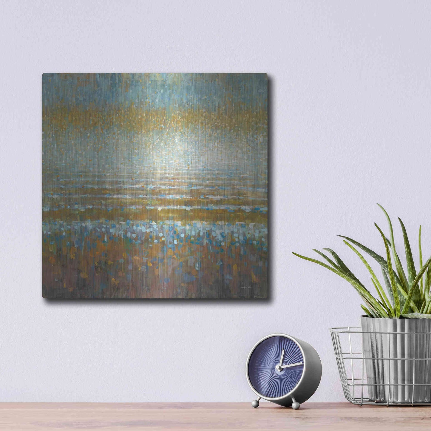 Luxe Metal Art 'Rains Over the Lake Light' by Danhui Nai, Metal Wall Art,12x12