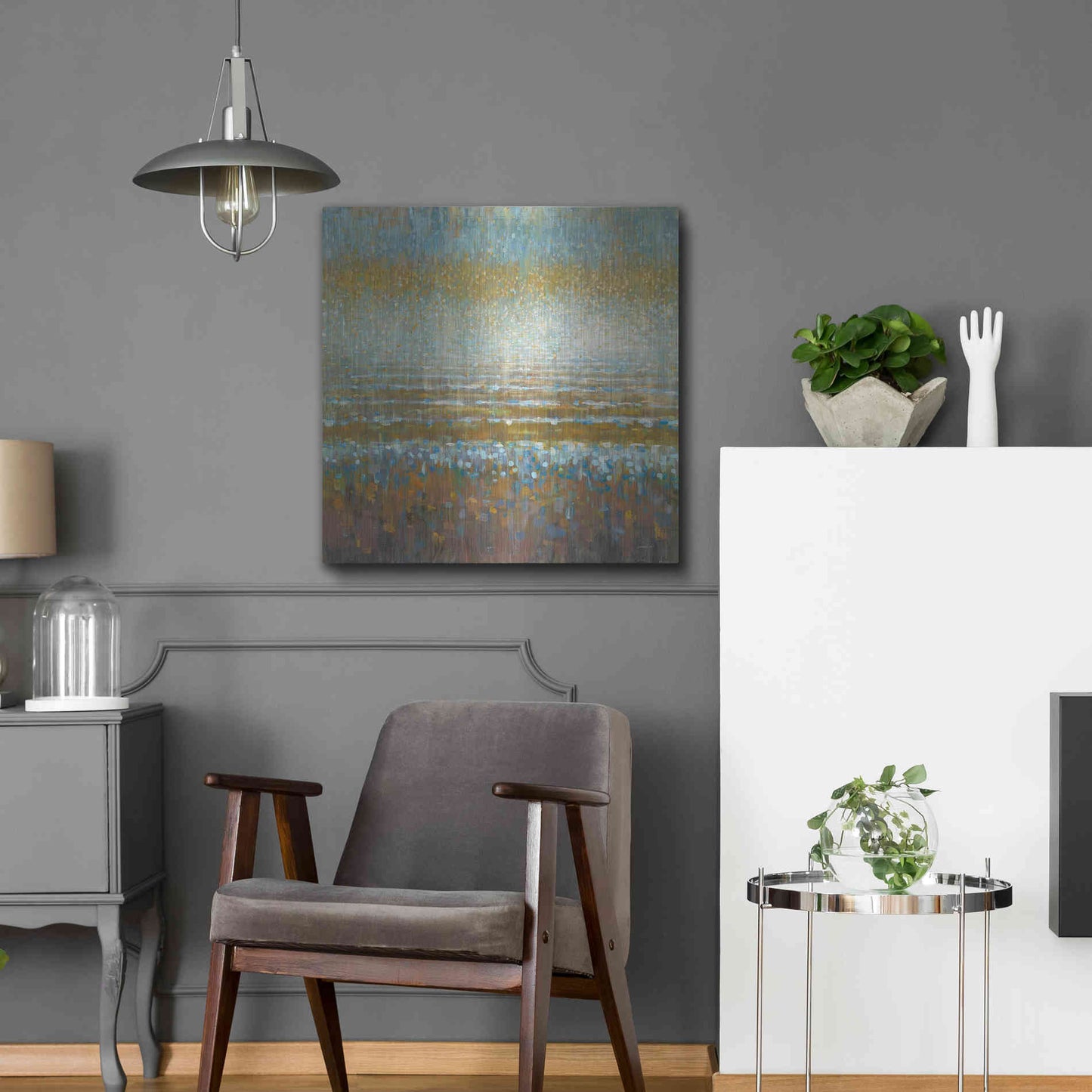 Luxe Metal Art 'Rains Over the Lake Light' by Danhui Nai, Metal Wall Art,24x24