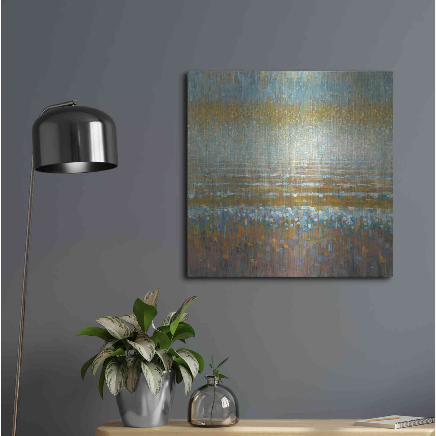 Luxe Metal Art 'Rains Over the Lake Light' by Danhui Nai, Metal Wall Art,24x24