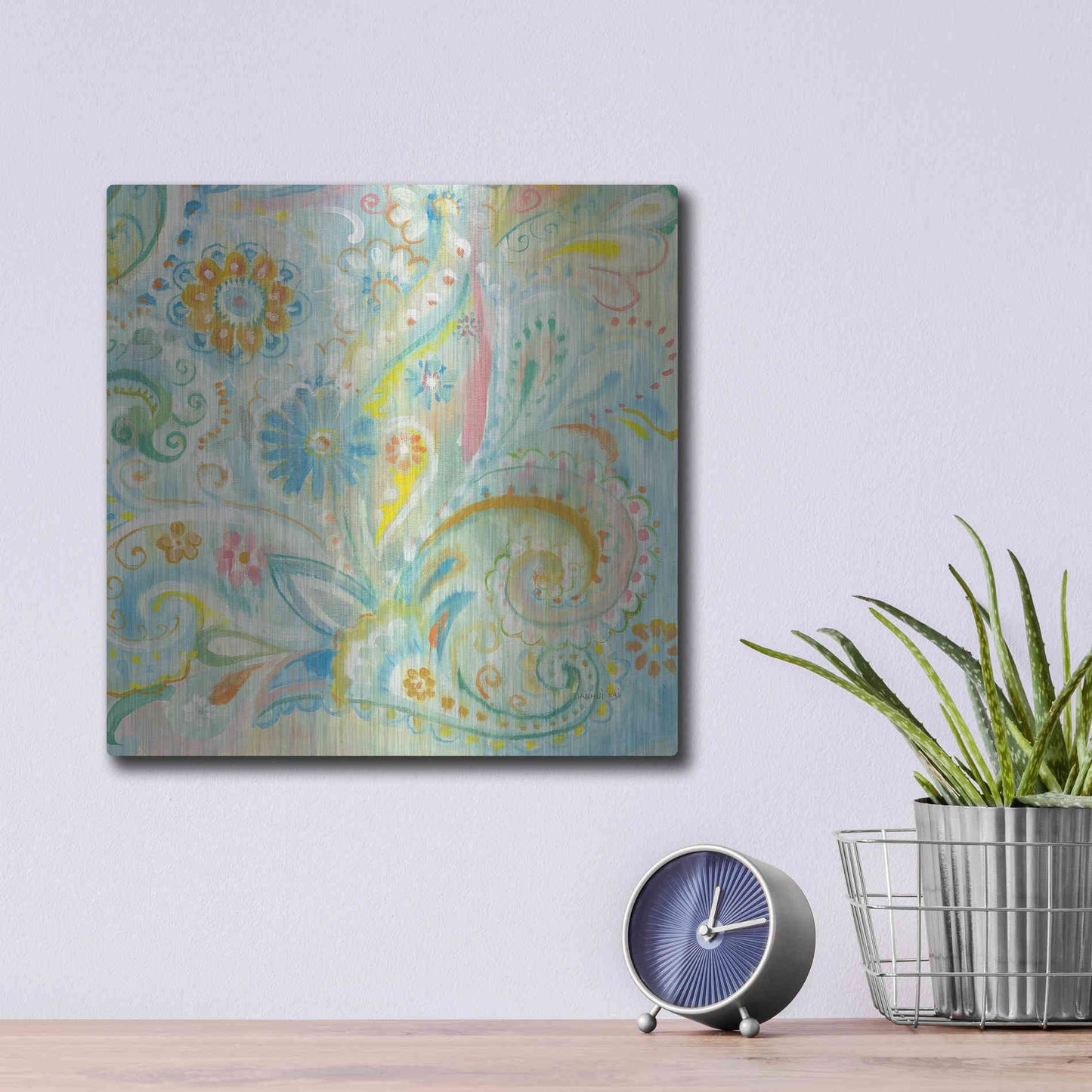 Luxe Metal Art 'Spring Dream Paisley XIII' by Danhui Nai, Metal Wall Art,12x12
