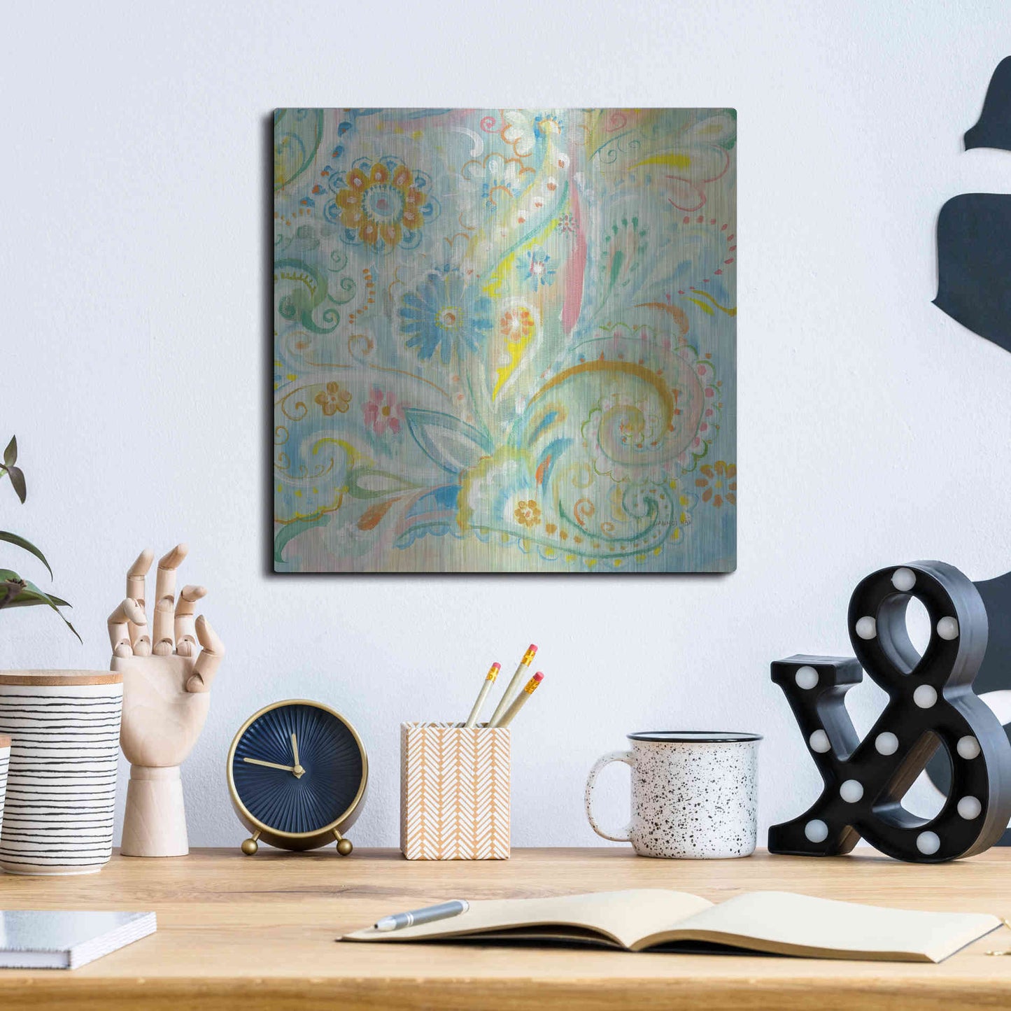 Luxe Metal Art 'Spring Dream Paisley XIII' by Danhui Nai, Metal Wall Art,12x12